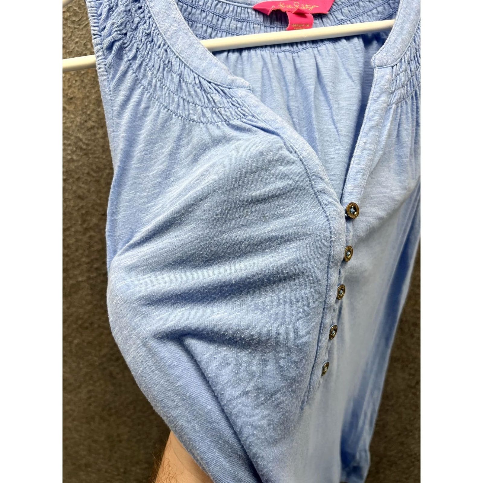 Lilly Pulitzer Lilly Pulitzer Tank Top Womens S Blue Henley Sleeveless Jersey Cotton Summer Clothing Size S / US 4 / IT 40 - 2 Thumbnail