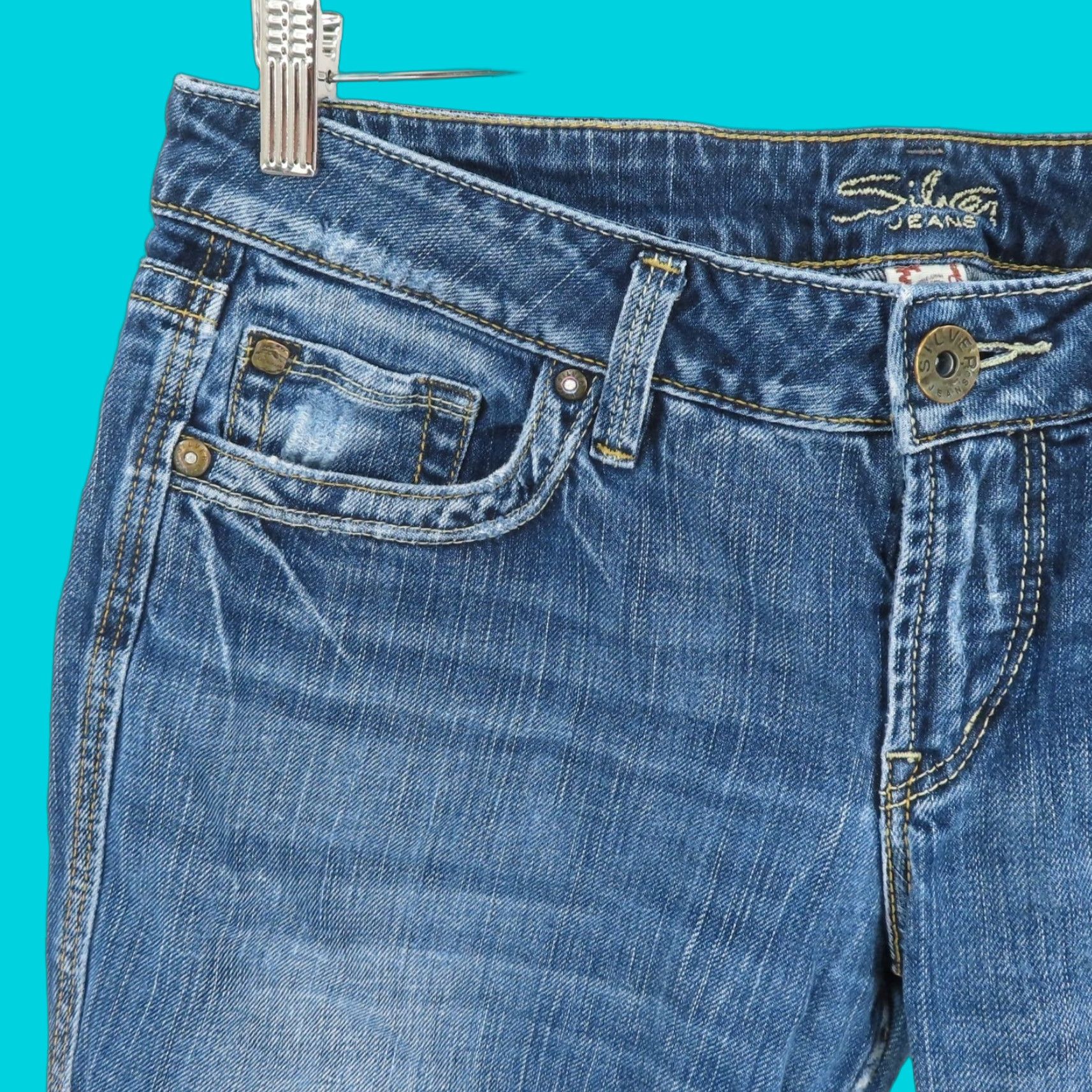 Silver Jeans Co. Silver Jeans 5 Eden Cut Off Bermuda Denim Shorts Distressed Blue Pockets Womens Size 27" / US 4 / IT 40 - 1 Thumbnail