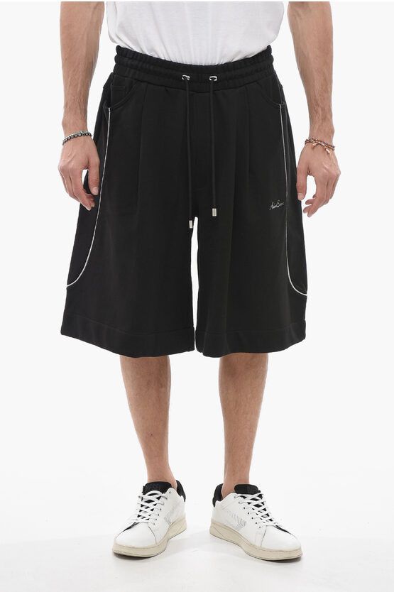 image of Ader Error Brushed Cotton Single-Pleat Shorts in Black, Men's (Size 32)