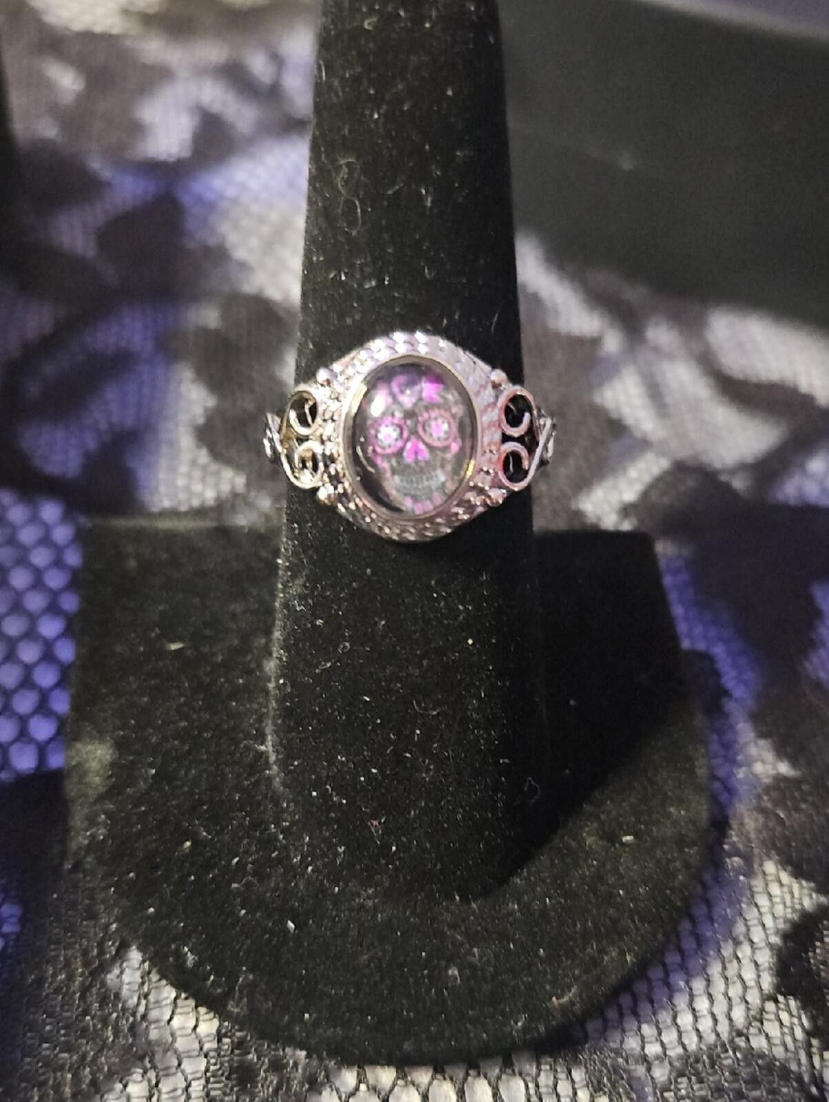 Other Sterling Silver Skull Ring with Purple Accents Size ONE SIZE - 1 Thumbnail