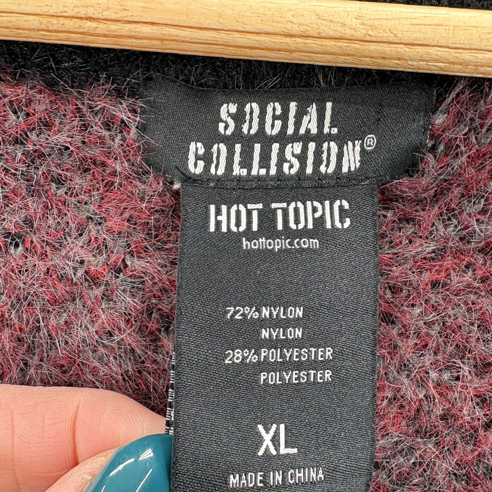 Vintage Social Collision Cardigan Sweater Womens XL Gray Plaid Gothic Cropped Sleeve Long Knit V-Neck Button Fall Winter Maglione Size XL / US 12-14 / IT 48-50 - 4 Thumbnail