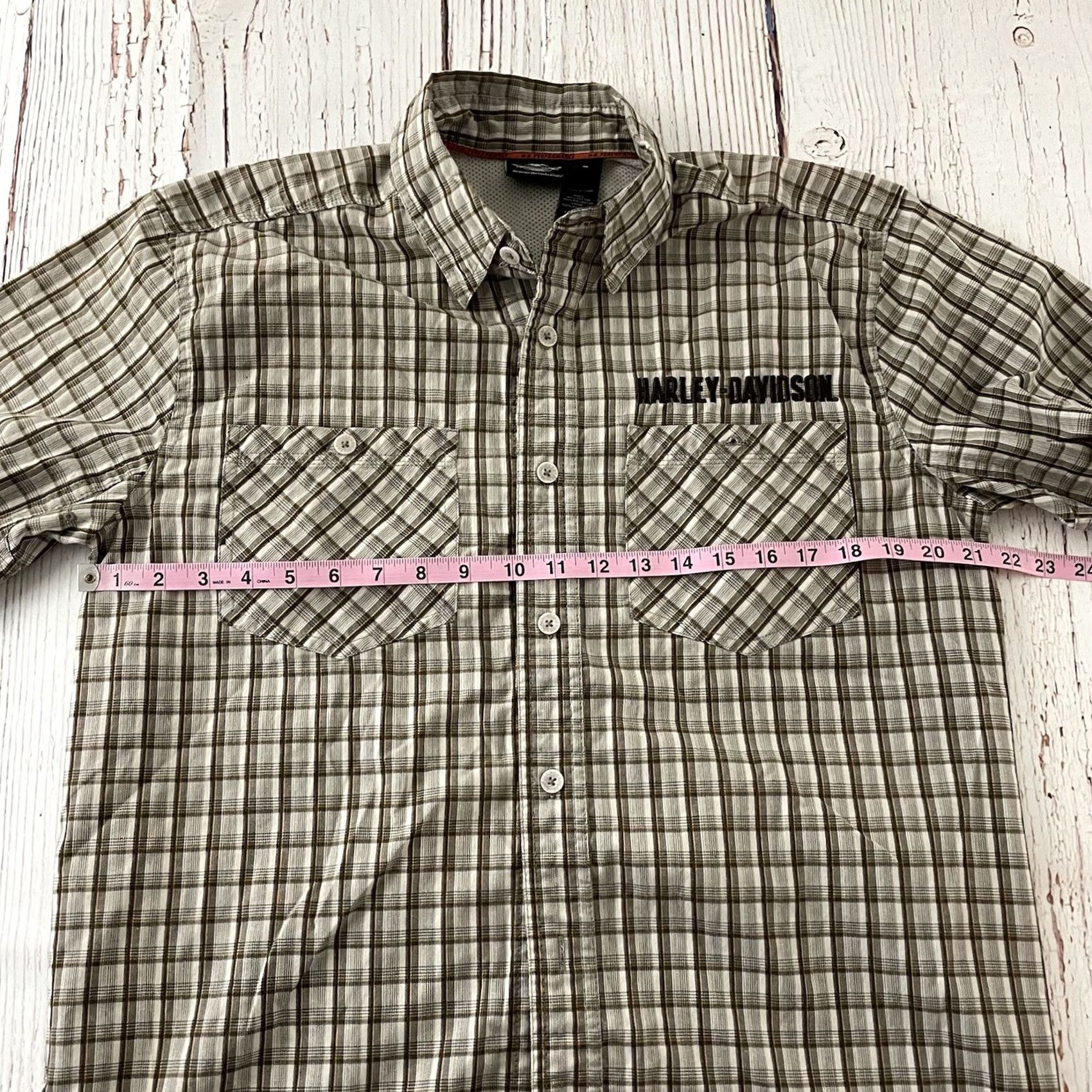 Harley Davidson Harley-Davidson Short Sleeve Plaid Button-Up Shirt Mens M Brown Size US M / EU 48-50 / 2 - 4 Thumbnail