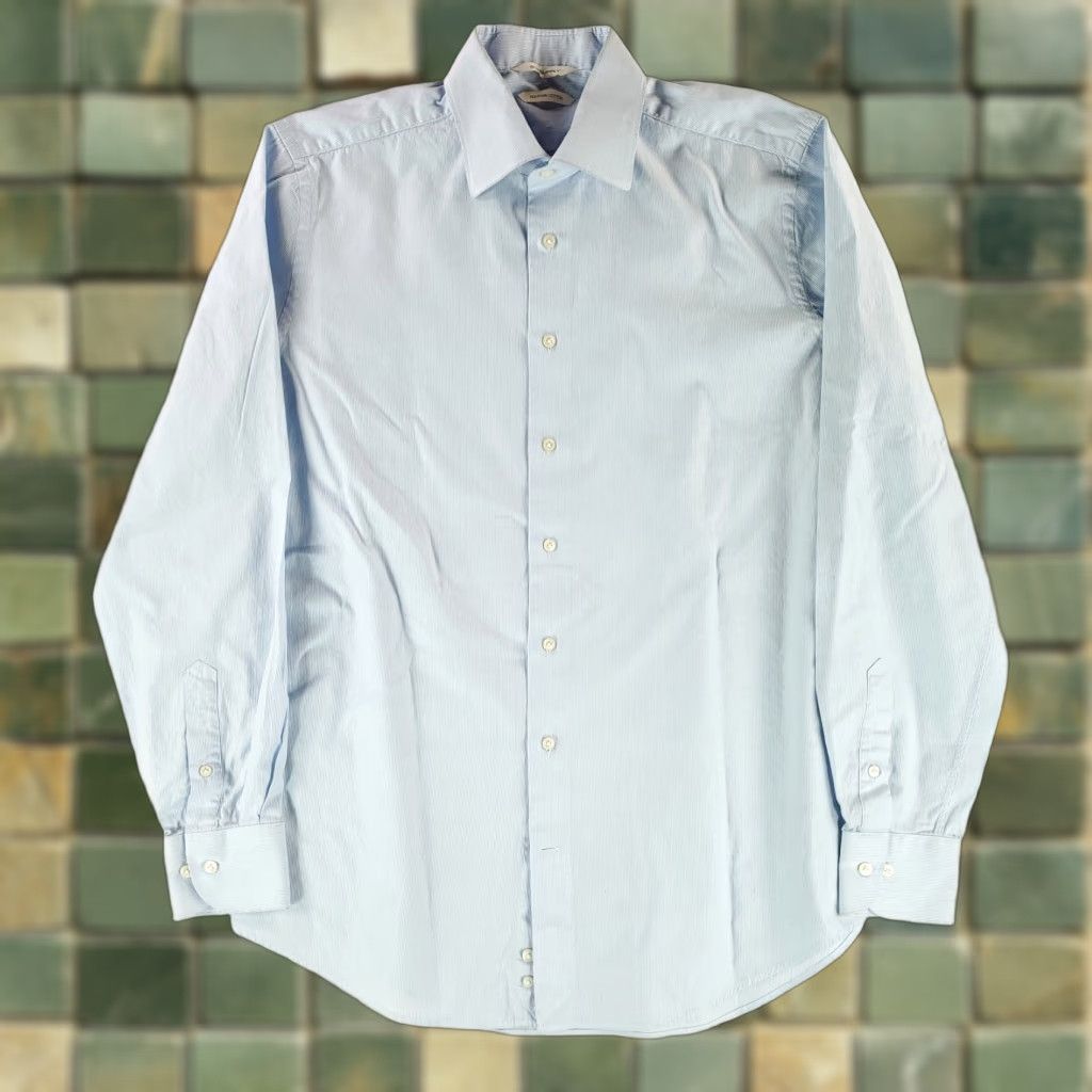 Suitsupply Suitsupply Egyptian Cotton Button Up Shirt Blue White Striped Slim Mens L / 41/16 Mens Size US L / EU 52-54 / 3 - 1 Thumbnail