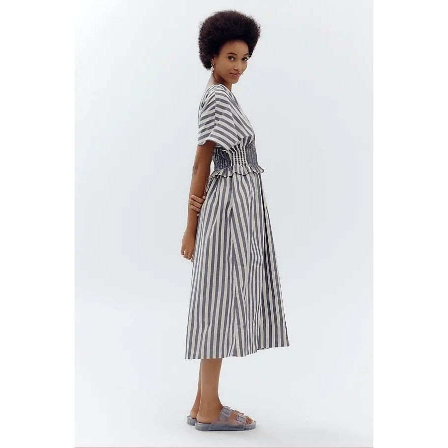 Anthropologie New V-Neck Zip-Front Midi Dress $180 X-SMALL Blue Stripe Size XS / US 0-2 / IT 36-38 - 4 Thumbnail