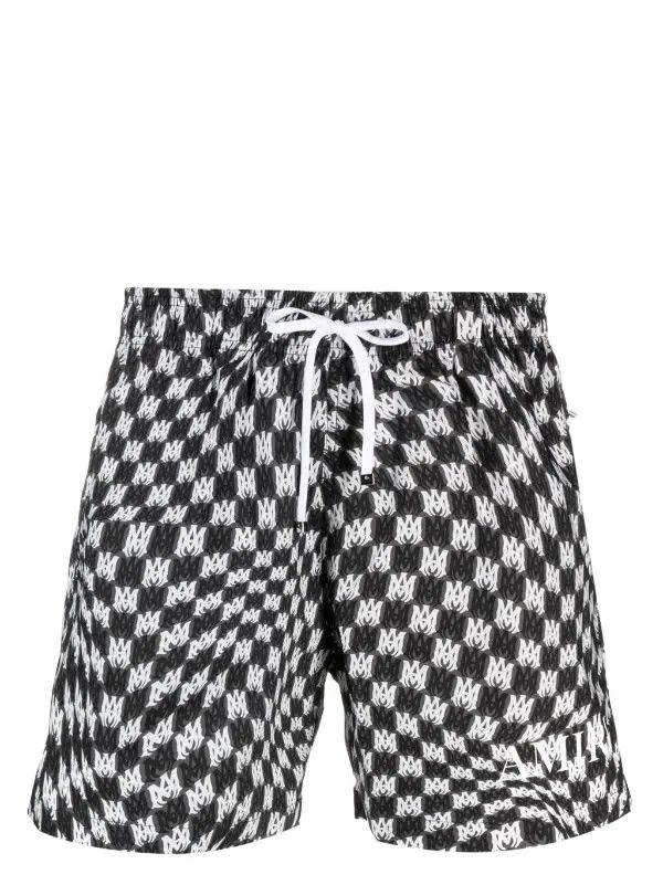 image of Amiri Wavy Na Swim Trunks in Black White, Men's (Size 36)