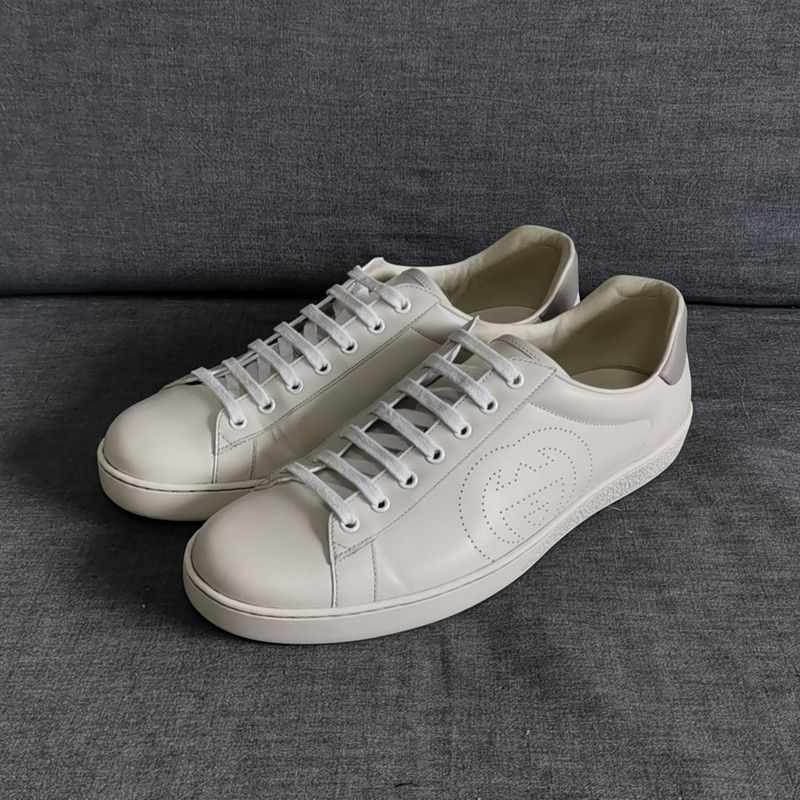Gucci Gucci Ace Low-Top Sneakers in White and Gray 0079 Size US 10.5 / EU 43-44 - 1 Thumbnail
