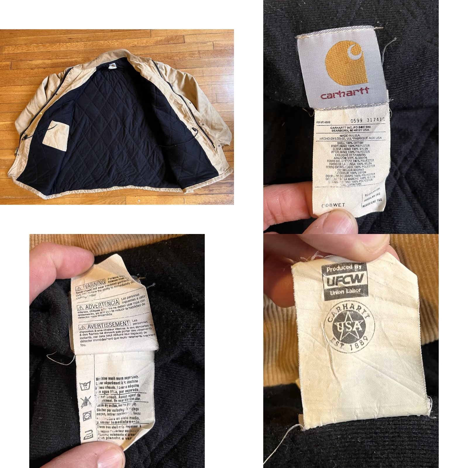 Carhartt VINTAGE Carhartt C08 WET Quilt Lined Chore Coat Men’s 2XL Beige Duck Canvas USA WET C08 Grunge Outdoor Retro USA Mens Size US XXL / EU 58 / 5 - 8 Thumbnail