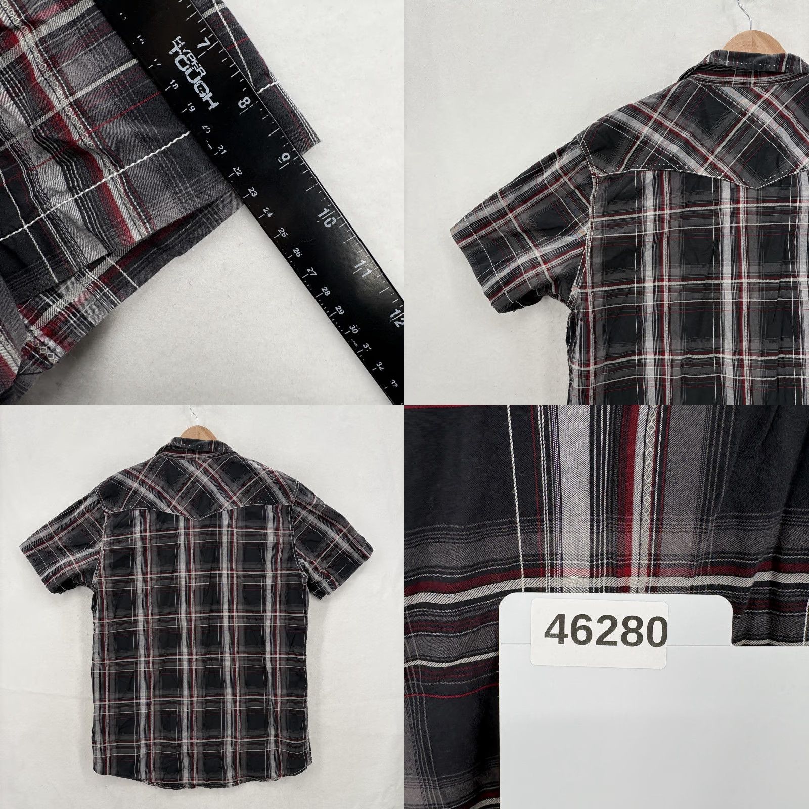 BKE BKE Shirt Mens XL Black Red Plaid Slim Fit Short Sleeve Button Front Western Y2K Size US XL / EU 56 / 4 - 8 Thumbnail