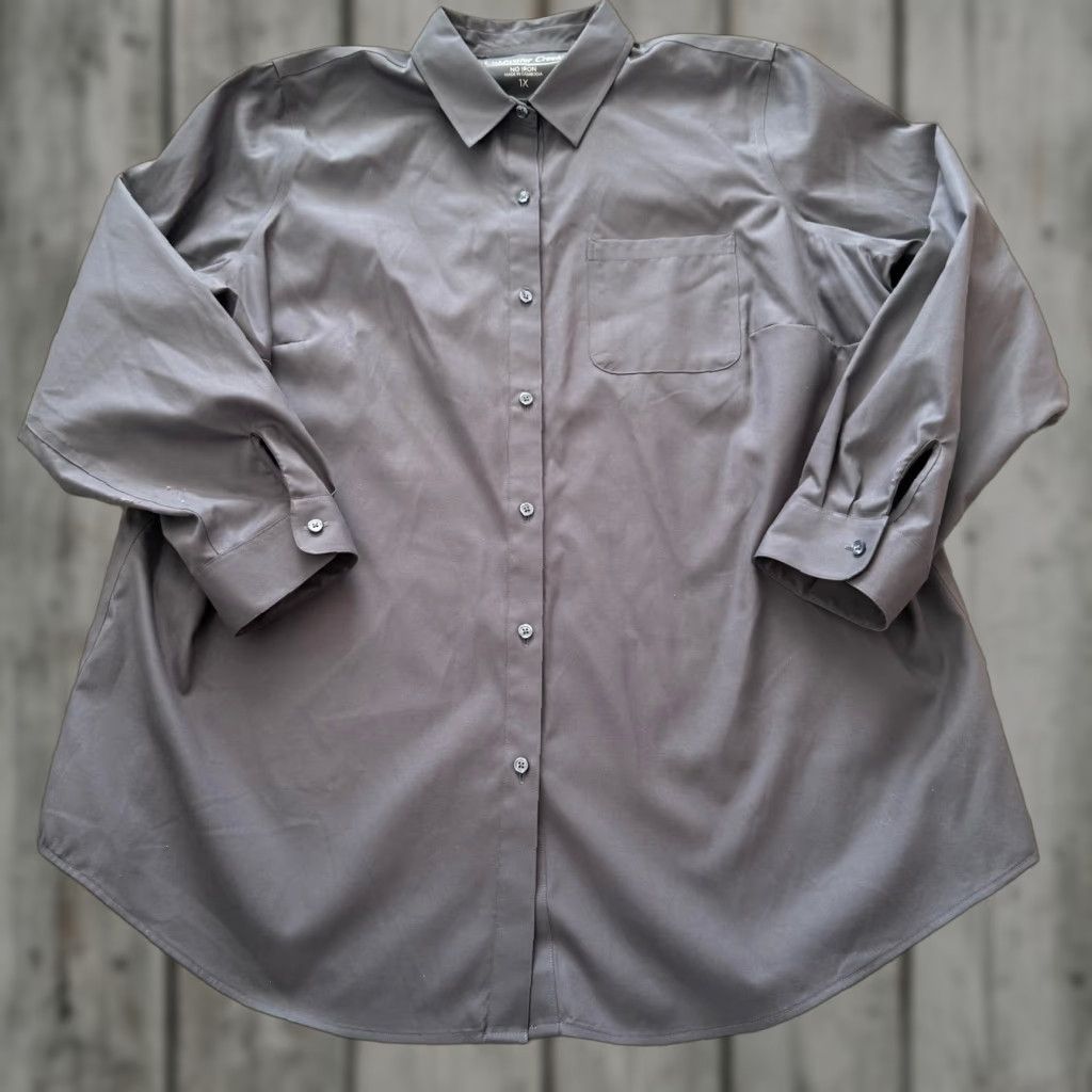 Coldwater Creek Coldwater Creek Top Womens Button-Up Shirt 1X Gray No Iron 3/4 Sleeve Classic Size XL / US 12-14 / IT 48-50 - 1 Thumbnail