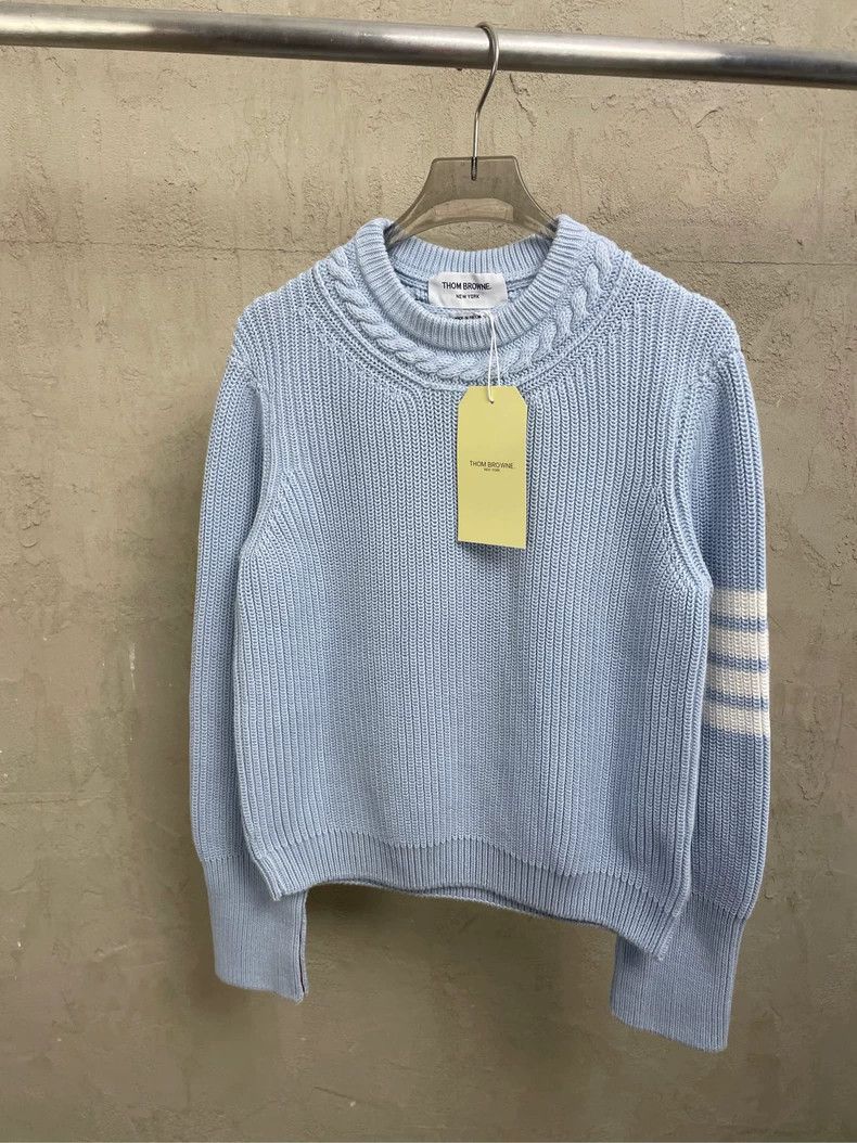 Thom Browne Thom browne Haze blue jacquard four-striped thick round-nec Size S / US 4 / IT 40 - 1 Thumbnail
