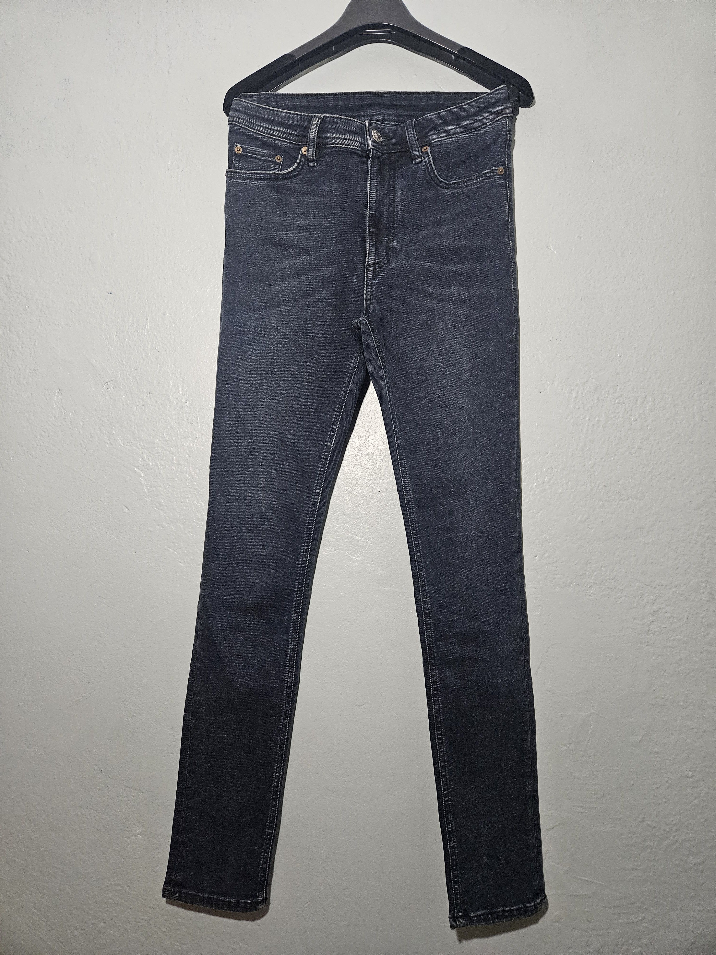 Acne Studios Peg Blue Black Leather Back Patch Skinny Denim Jeans Size 25" / US 0 / IT 36 - 4 Thumbnail