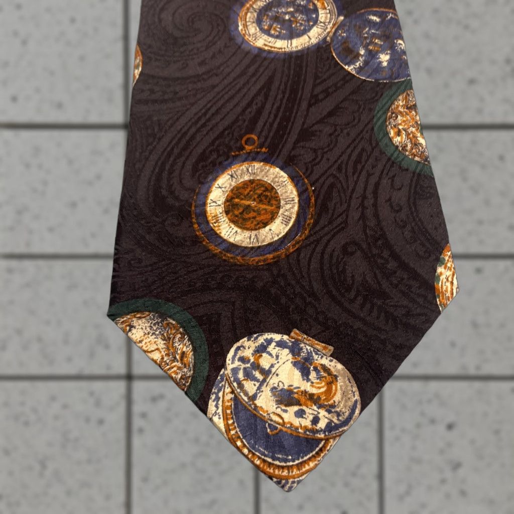 Vintage Leonardo da Vinci Silk Tie Watch Sailing Compass Necktie vtg 90s 4x58 Cap­sule Wide Necktie Size ONE SIZE - 1 Thumbnail