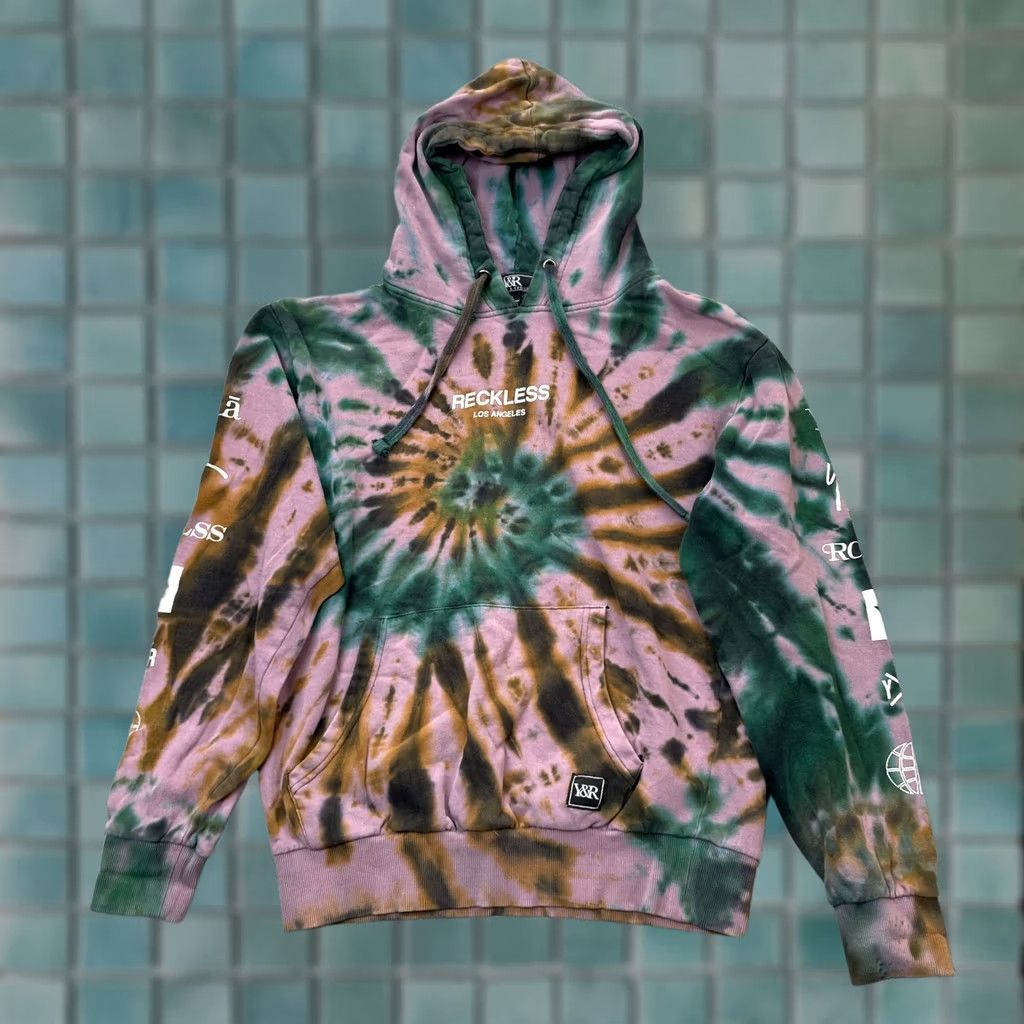 Pinko Young & Reckless Hoodie Mens Small Pink Tie Dye Fleece Lined Graphic Cotton Size US S / EU 44-46 / 1 - 1 Thumbnail