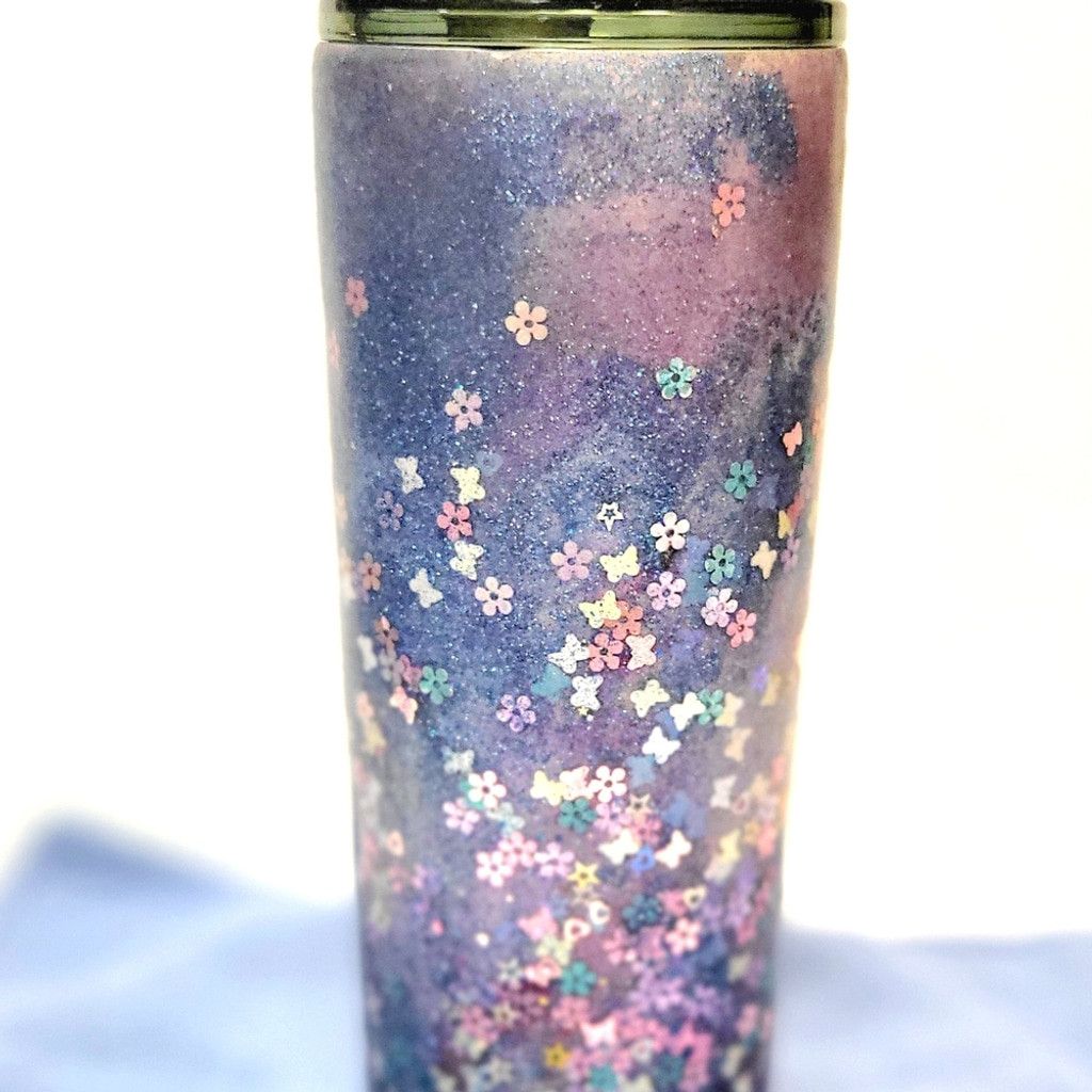 Handmade Hand Crafted Purple Glitter 30 Oz Tumbler Butterfly Floral Size ONE SIZE - 1 Thumbnail
