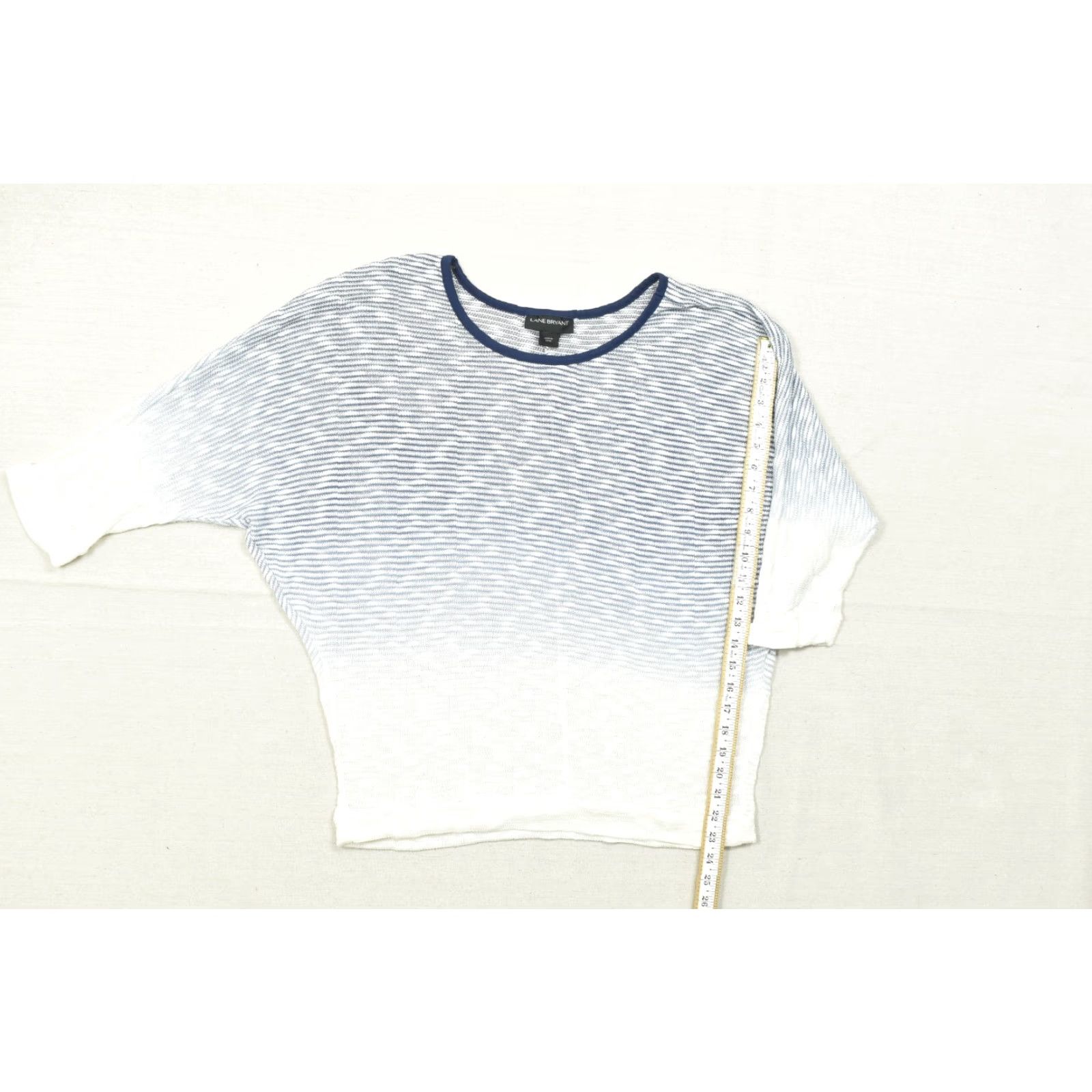 Vintage Lane Bryant Women 14/16 Blue White Ombre Striped Knit Dolman Sleeve Top Shirt Pullover Round Neck Short Sleeve Casual Basic Knit Top Mens? Size XL / US 12-14 / IT 48-50 - 5 Thumbnail