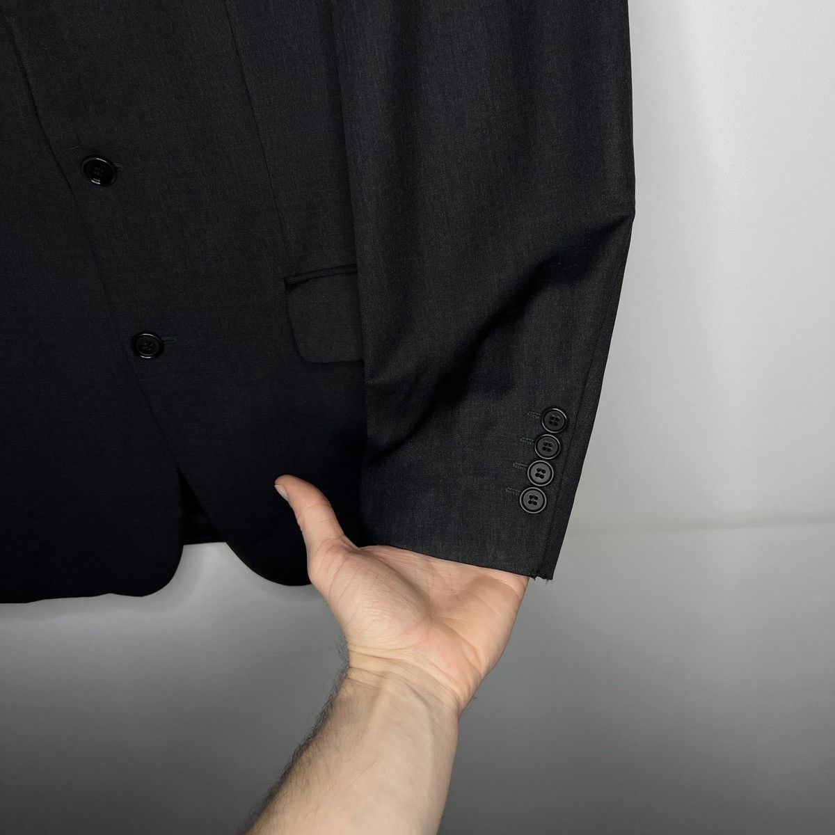 Designer × Hugo Boss × Vintage Hugo Boss Vintage 2000s Black Blazer Jacket Coat Satin Wool Size 40R - 5 Thumbnail