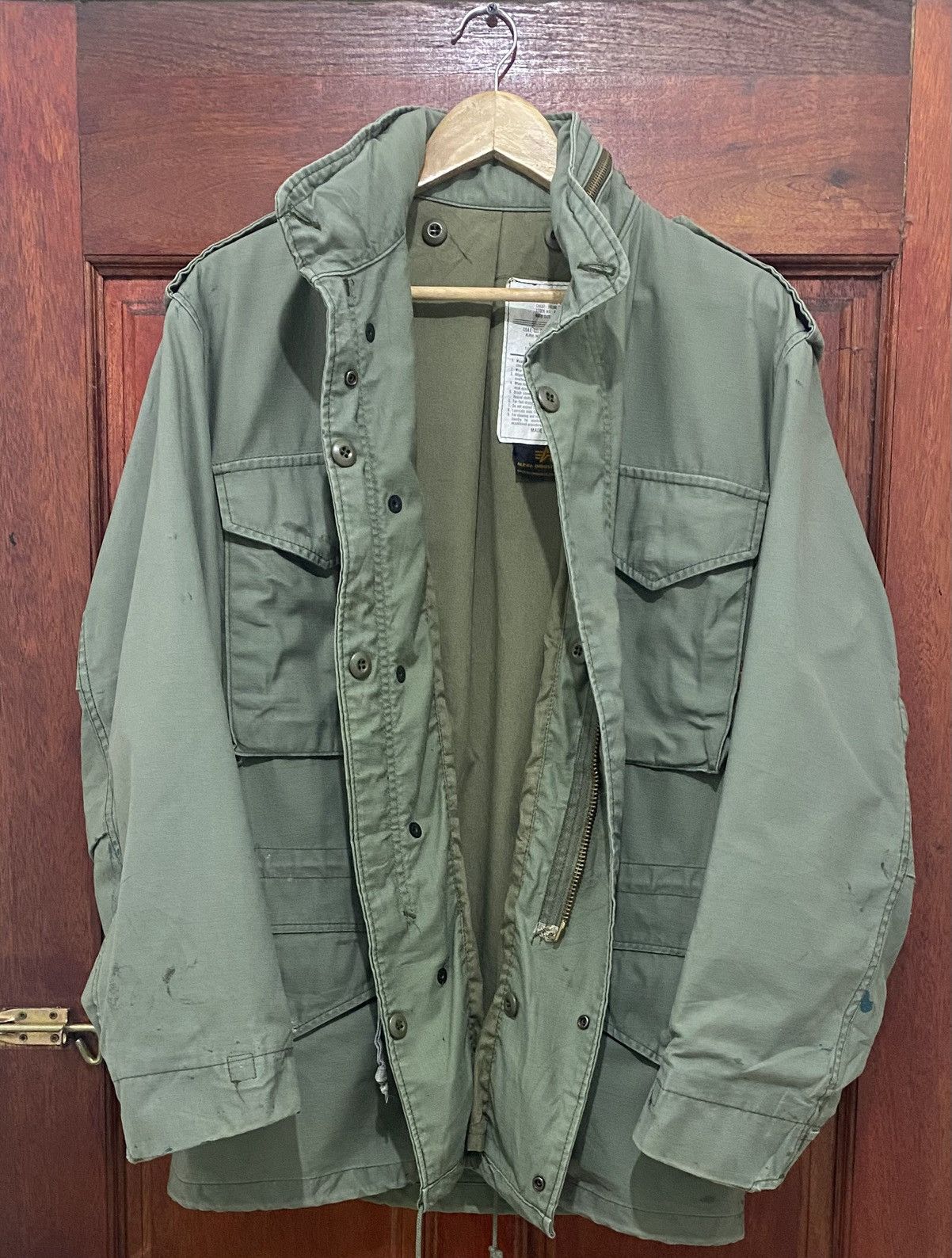 Alpha Industries Vintage 80's M-65 Alpha Beige Military Parka Jacket Painted Size US S / EU 44-46 / 1 - 3 Thumbnail