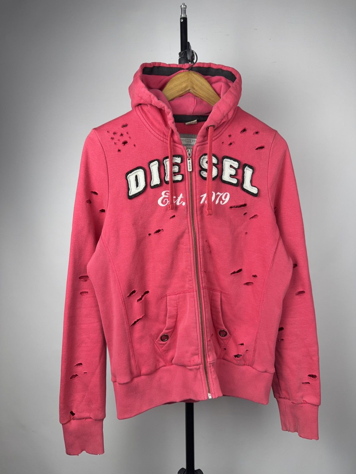Diesel Vntg Y2K 90s Distressed Diesel Hoodie Luxury Avant Grade Size L / US 10 / IT 46 - 1 Thumbnail