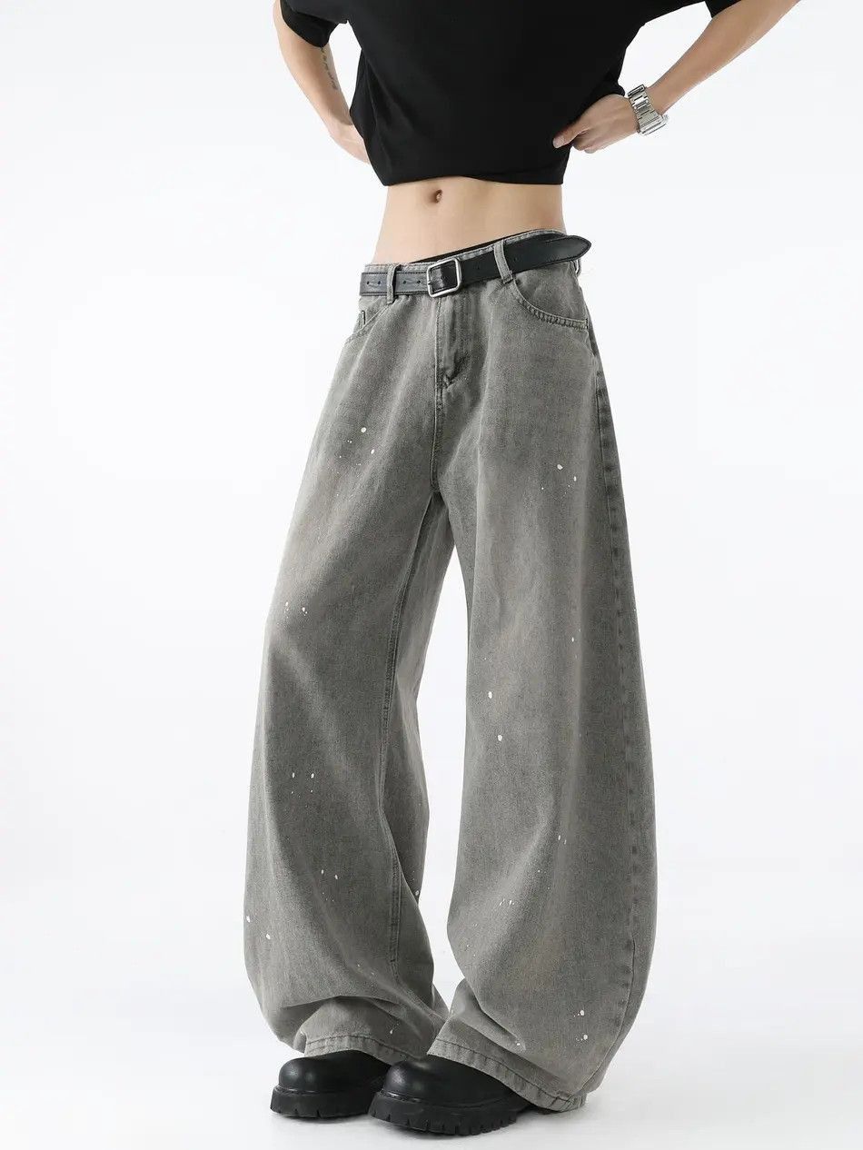 Japanese Brand Retro loose wide leg splashed ink jeans Size US 32 / EU 48 - 2 Thumbnail