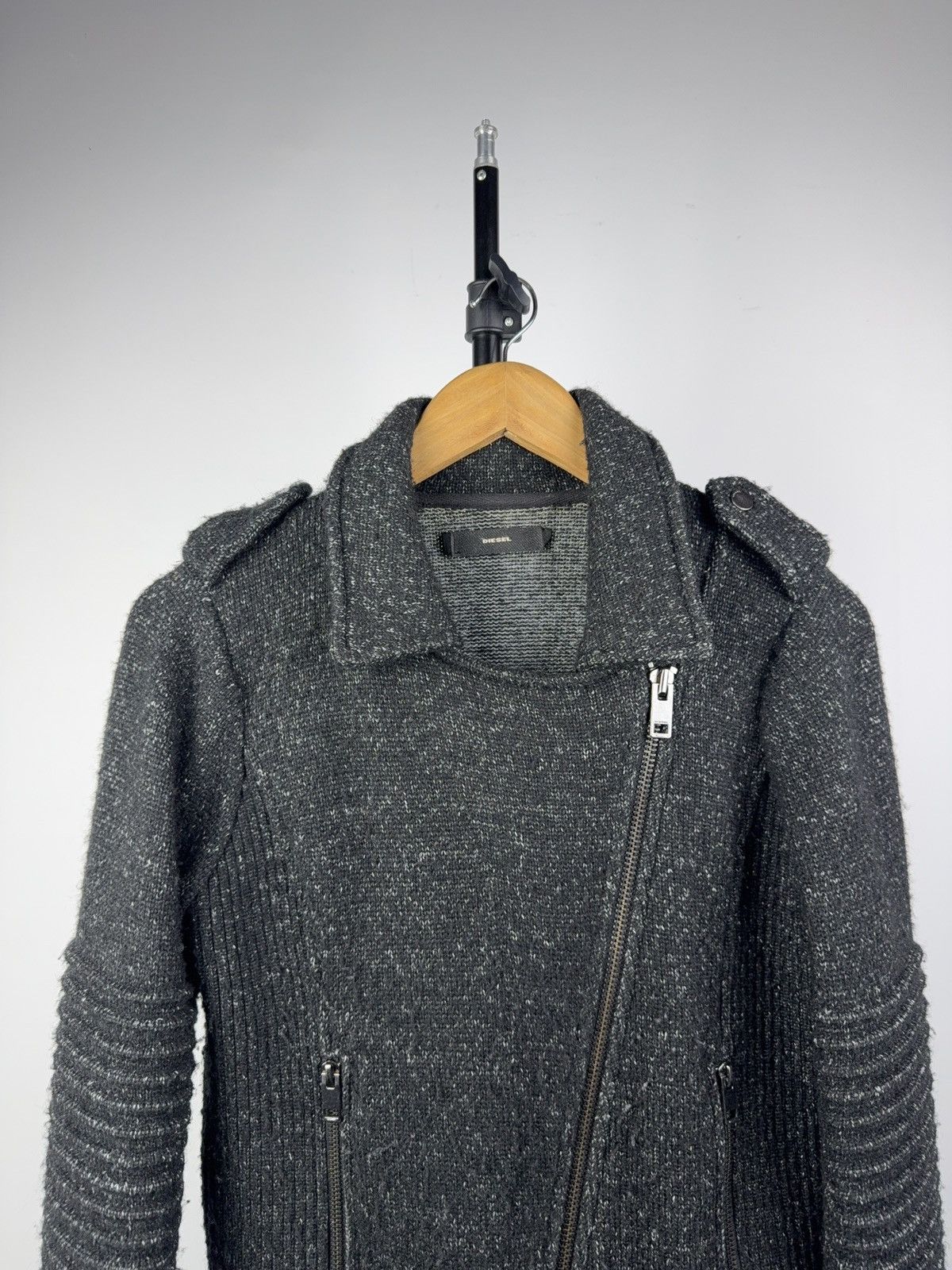 Diesel Luxury Diesel Wool Moto Knit Jacket Asymmetrical Zip Biker Size M / US 6-8 / IT 42-44 - 2 Thumbnail