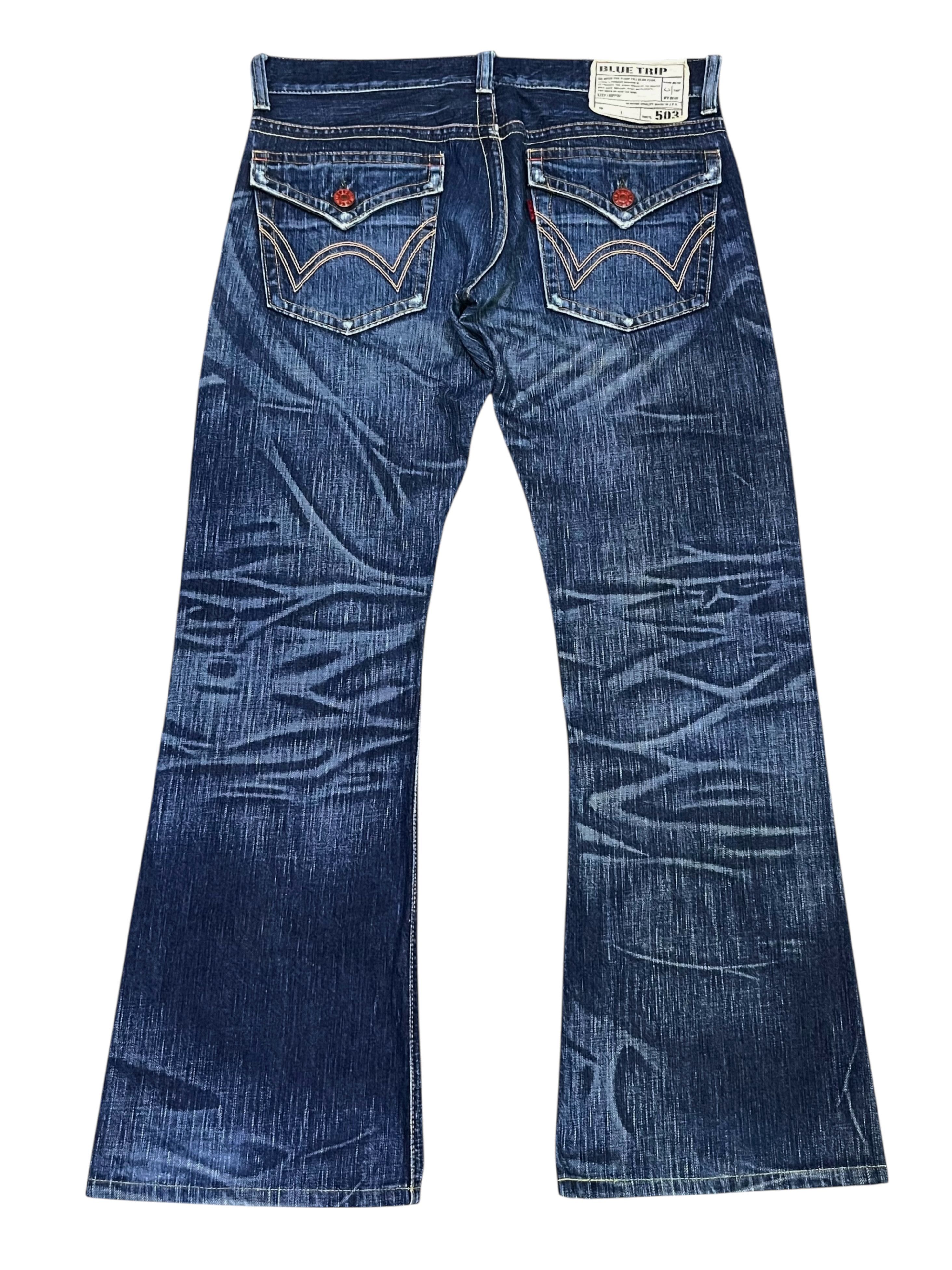 Edwin Vintage 503 FLARE Blue Trip Japan Denim Rare Harajuku Grunge Size US 32 / EU 48 - 3 Thumbnail