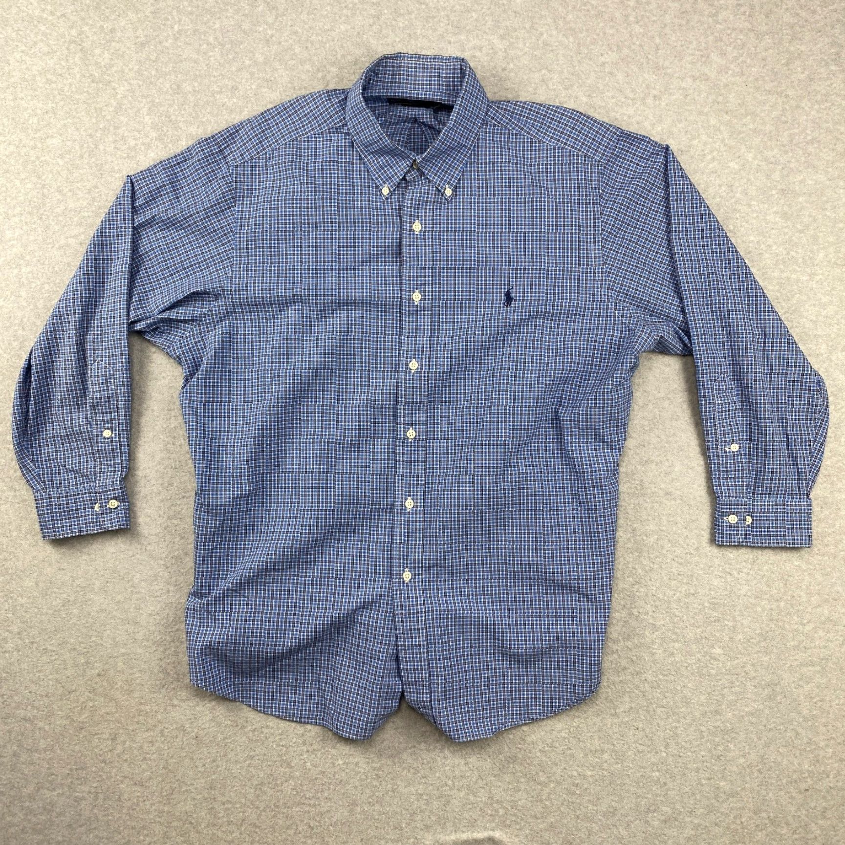 Ralph Lauren Ralph Lauren Dress Shirt Mens 17 Blue Check Classic Fit Long Sleeve Shirt Size 46R - 2 Thumbnail