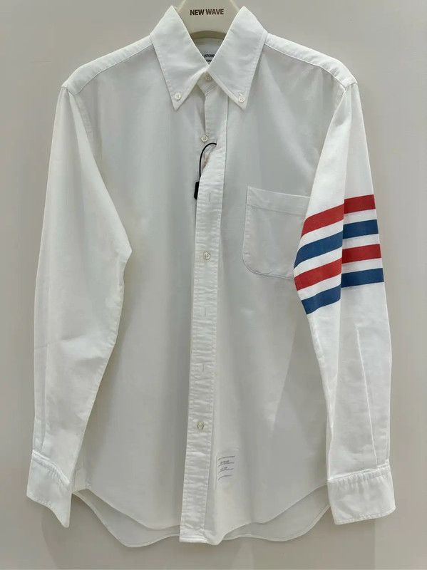 Thom Browne Thom Browne White Striped Long Sleeve Shirt 0089 Size US M / EU 48-50 / 2 - 1 Thumbnail
