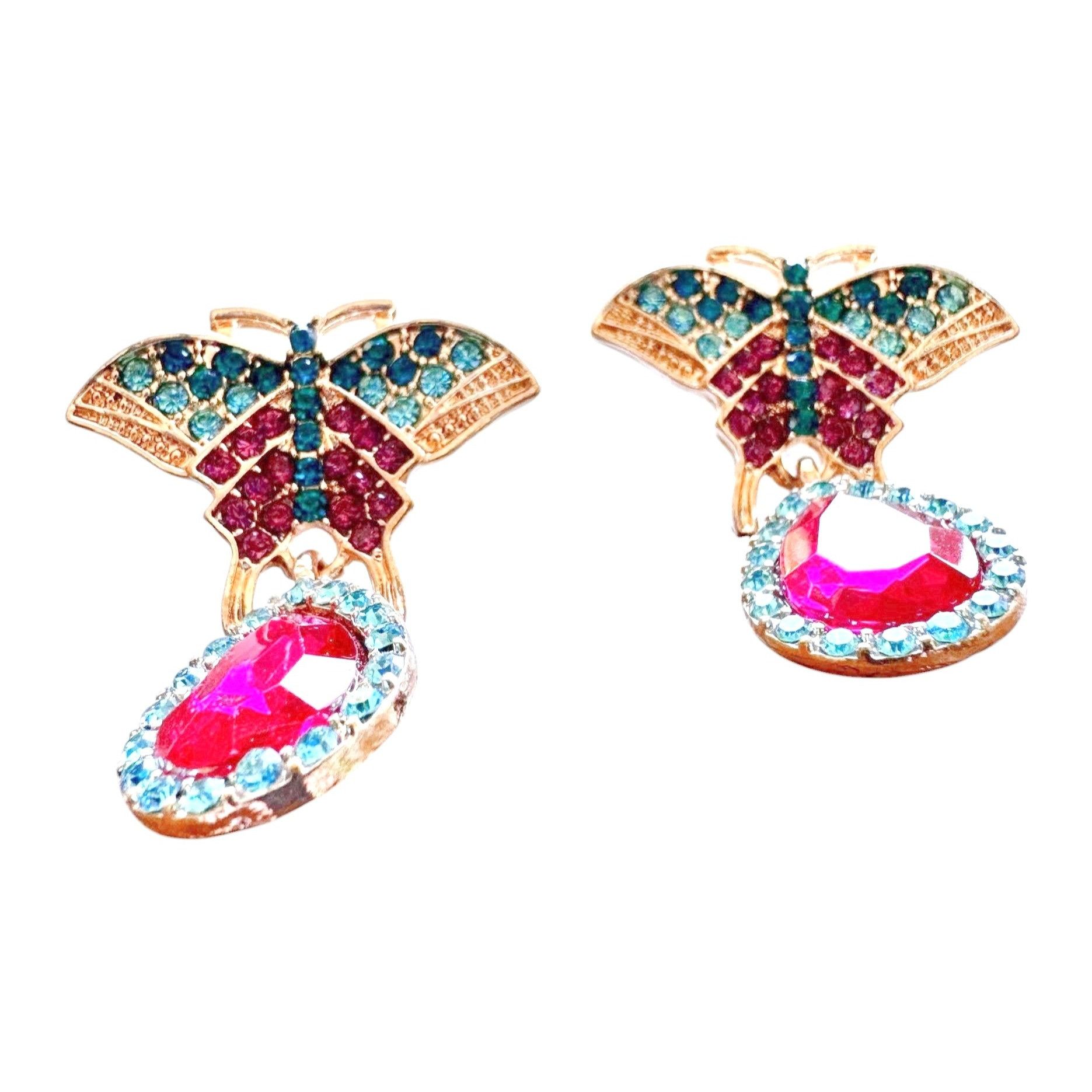 Handmade Butterfly Earrings Rhinestones Drop Dangle Crystal Accents A Size ONE SIZE - 3 Thumbnail