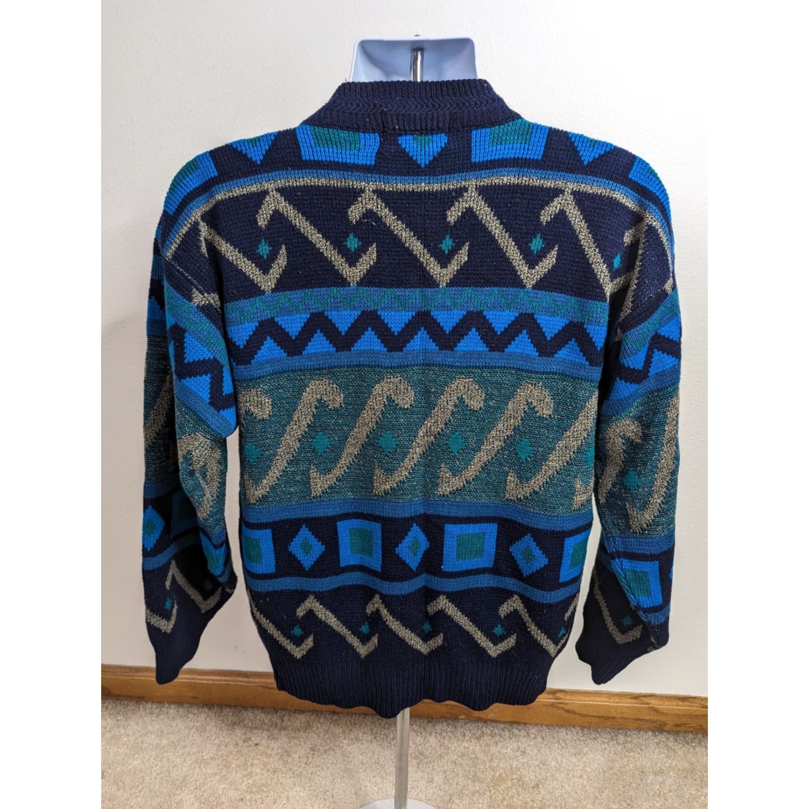 Vintage VINTAGE Expressions Geometric Cosby Sweater Mens L Crewneck Jumper 80s 90s Blue Holiday Fall Winter Size US L / EU 52-54 / 3 - 3 Thumbnail