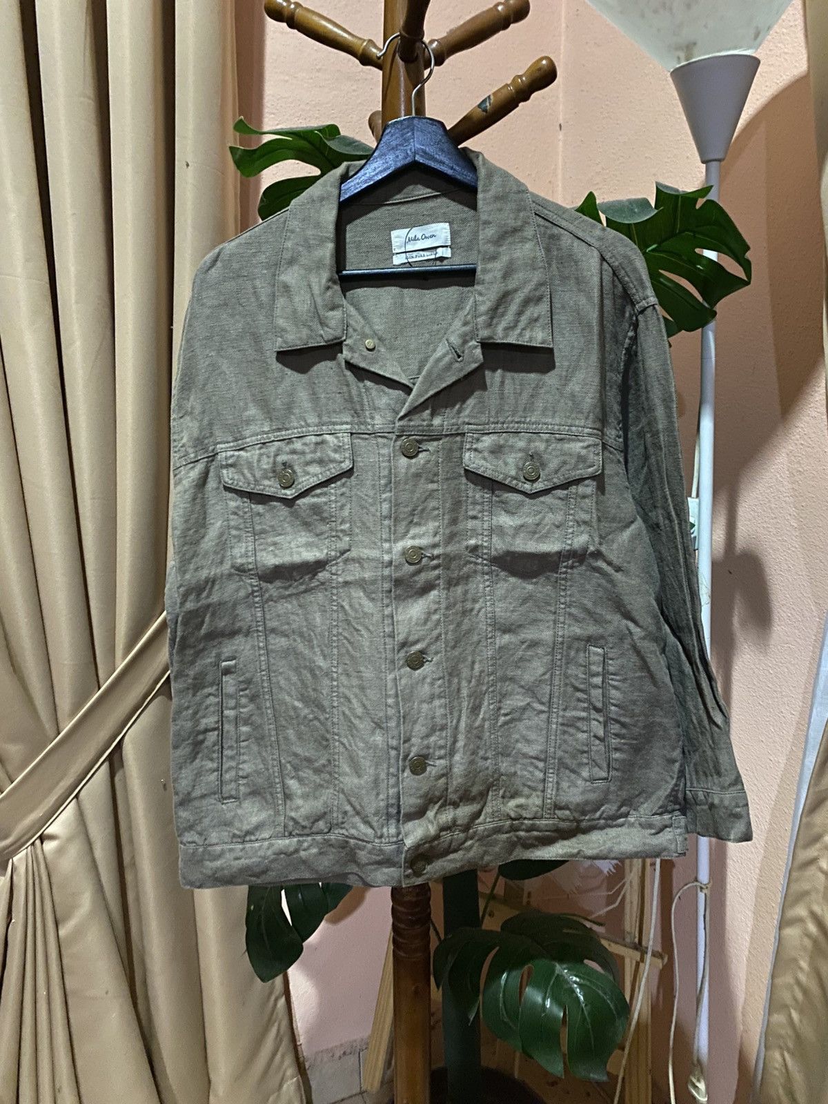 Japanese Brand Mila Owen Women’s 100% Pure Linen Utility Jacket –Earth-Tone Size ONE SIZE - 3 Thumbnail