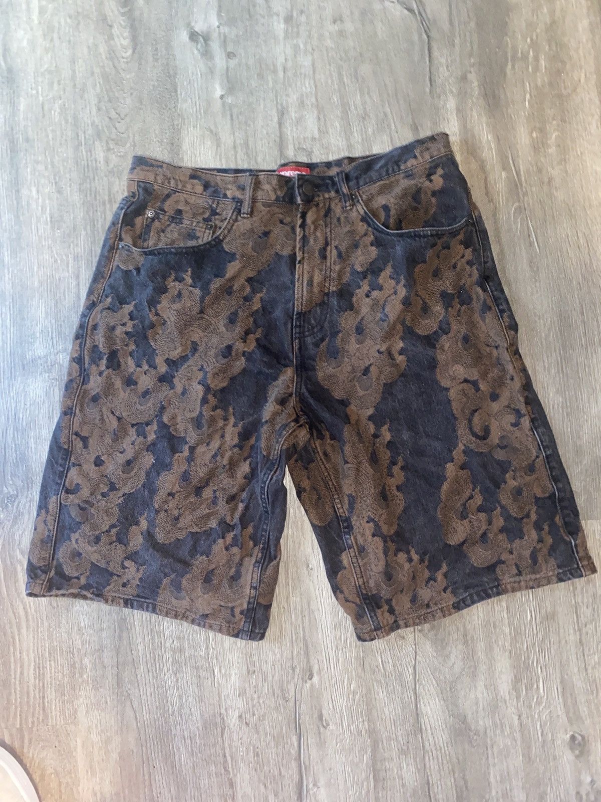 Supreme Flames Jacquard Baggy Denim Shorts | Grailed