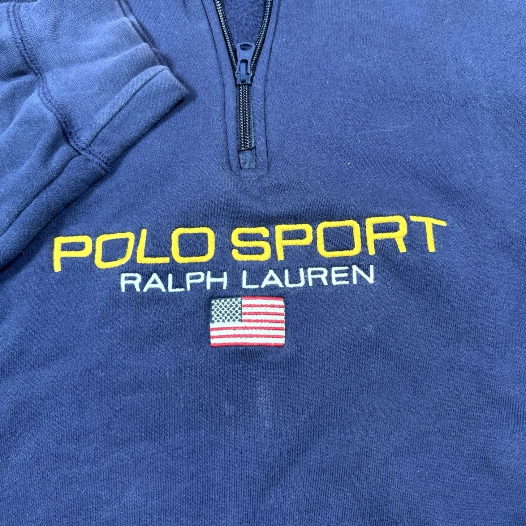 Vintage VINTAGE Ralph Lauren Polo Sport Quarter Zip Fleece Sweatshirt XL USA Flag Blue Mens Size US XL / EU 56 / 4 - 3 Thumbnail