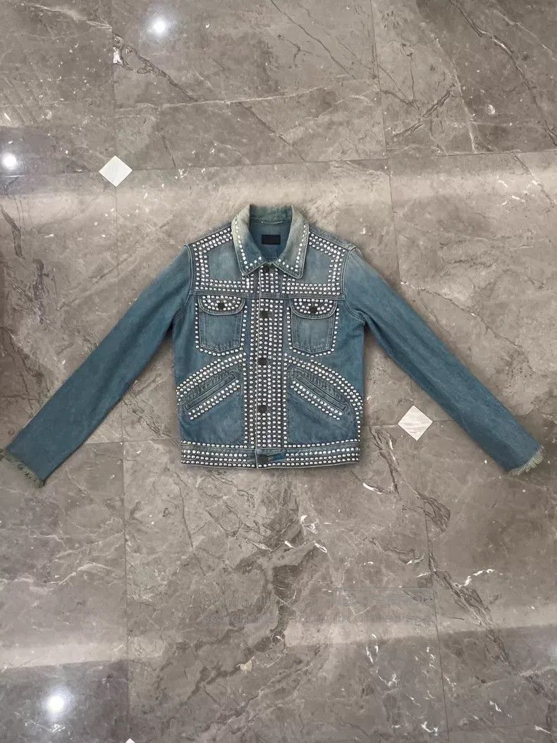 Saint Laurent Paris Saint Laurent Paris Crystal and Diamond Studs Denim Jacket Size US XS / EU 42 / 0 - 1 Thumbnail