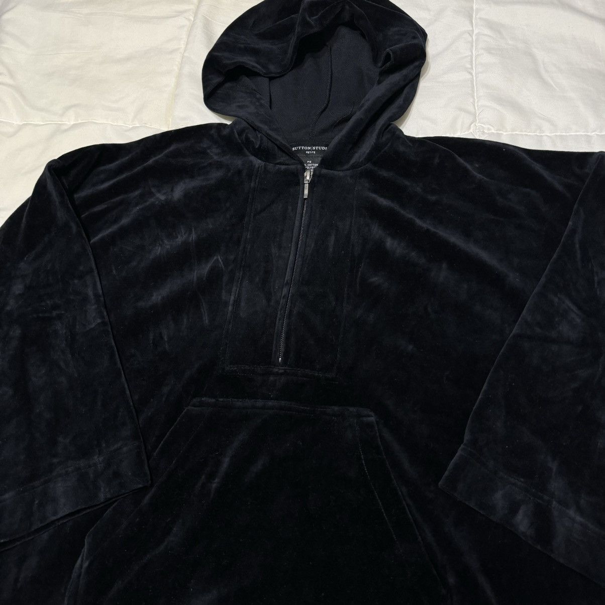 Sutton Studio × Vintage Black Y2K Velour Hoodie Pullover Size L / US 10 / IT 46 - 6 Thumbnail