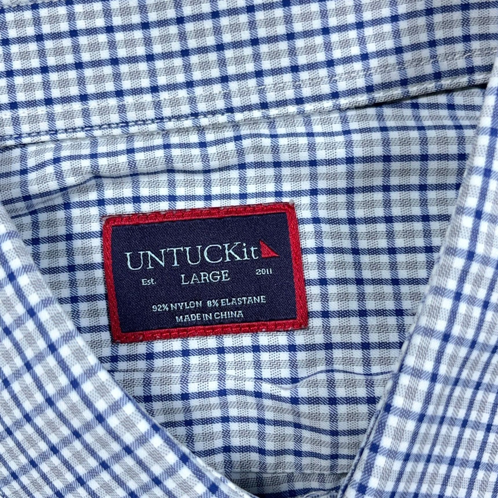 UNTUCKit UNTUCKit Shirt Men Large Blue Gray Plaid Button Nylon Performance Stretch Dress Size 42R - 3 Thumbnail