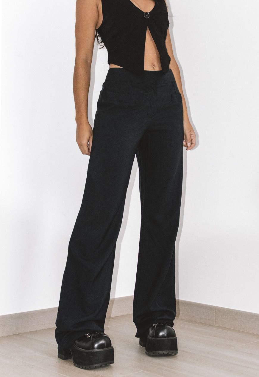Chanel × Designer × Vintage Vintage Chanel Wide Leg elegant Navy Blue Wool Pants Size 28" / US 6 / IT 42 - 2 Thumbnail
