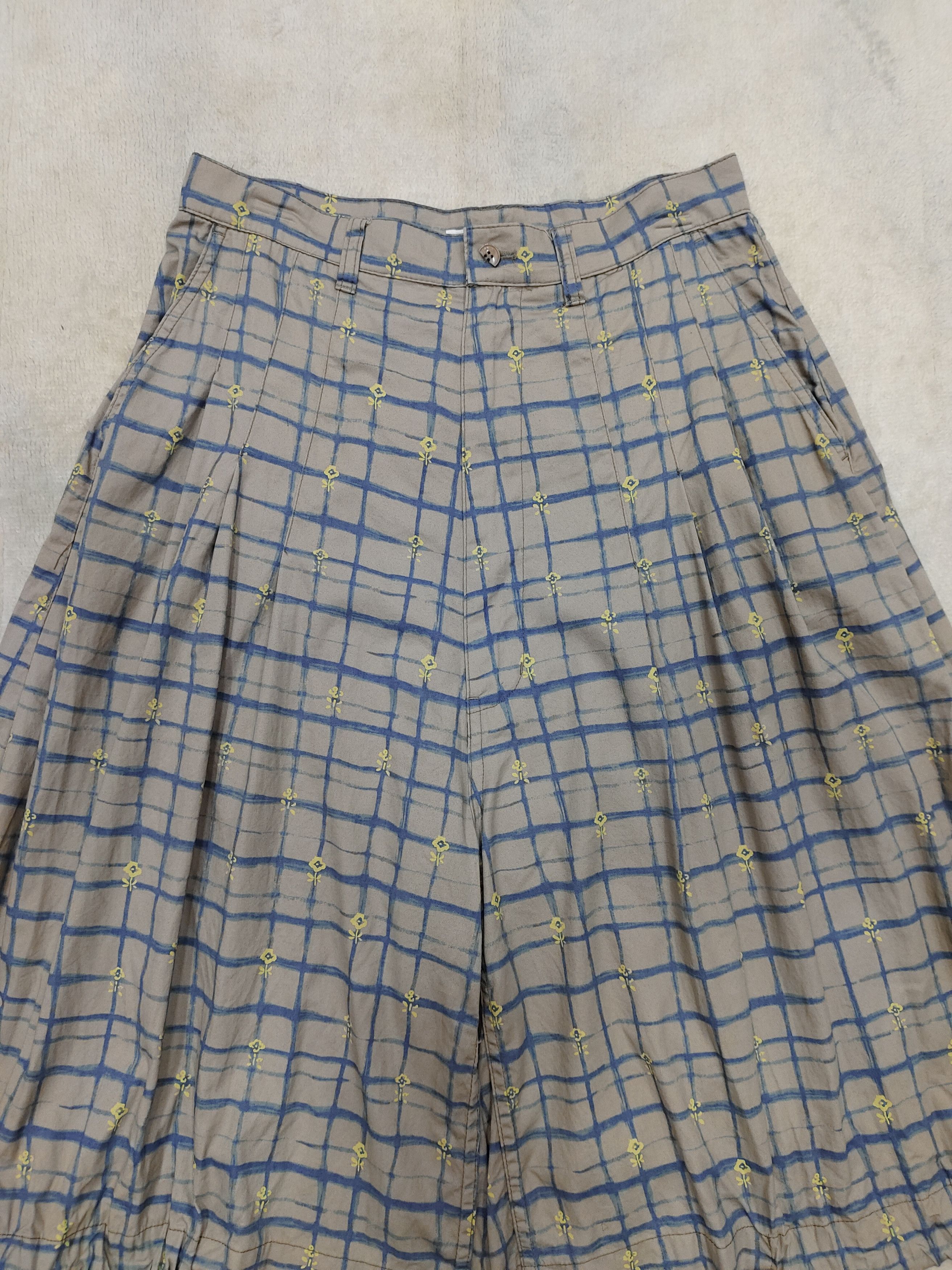 Ne-Net Ne-Net🇯🇵 Plaid Flowers Graphic Wide Leg Balloon Pants Size 29" - 2 Thumbnail