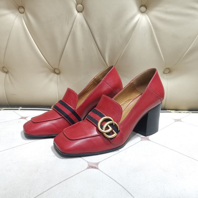 Gucci Gucci Red Suede Double G Chunky Heels 0079 Size US 7.5 / EU 40-41 - 1 Thumbnail