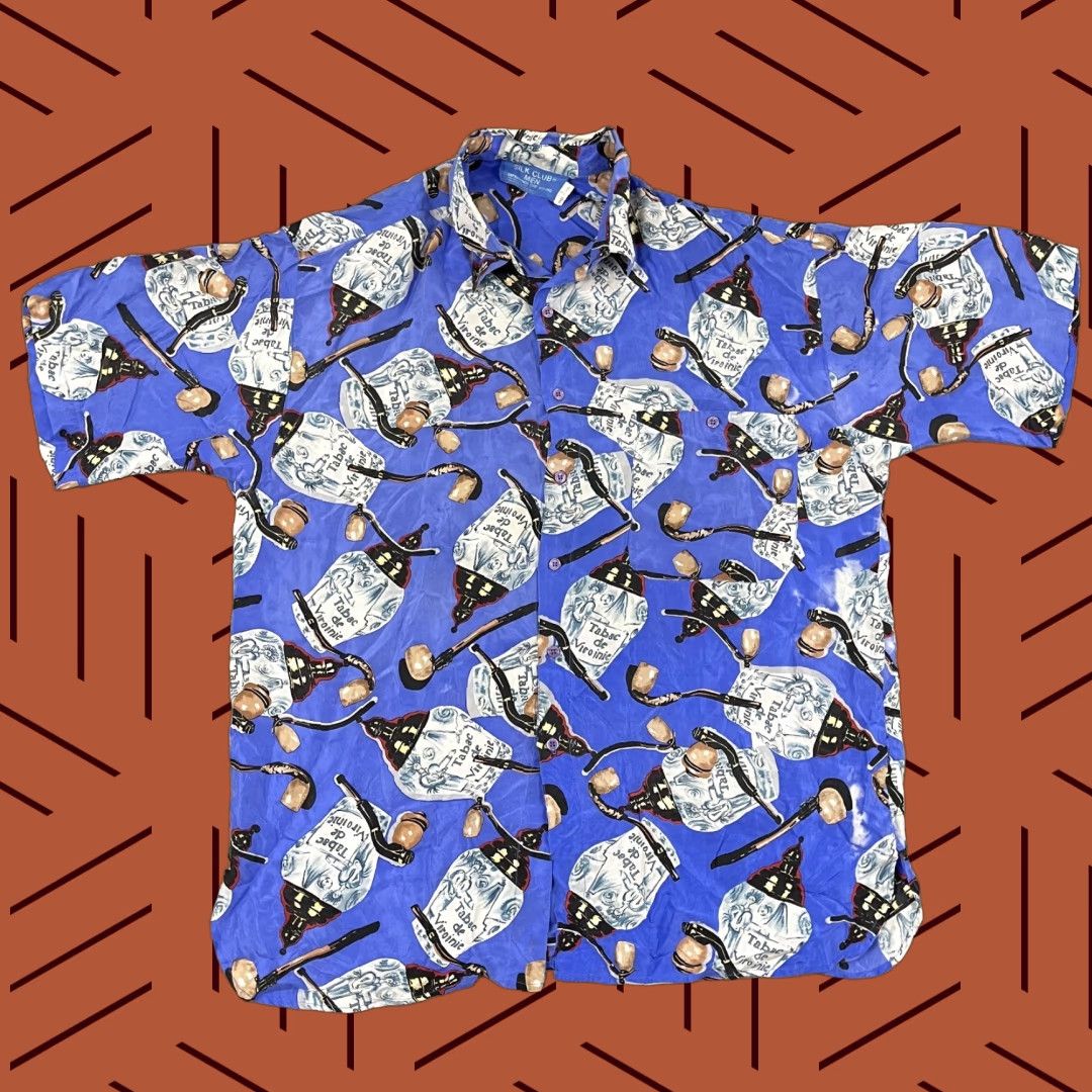 Vintage Silk Club Button-Up Shirt Men's Large Geometric Blue 90s Retro Casual Size US L / EU 52-54 / 3 - 1 Thumbnail