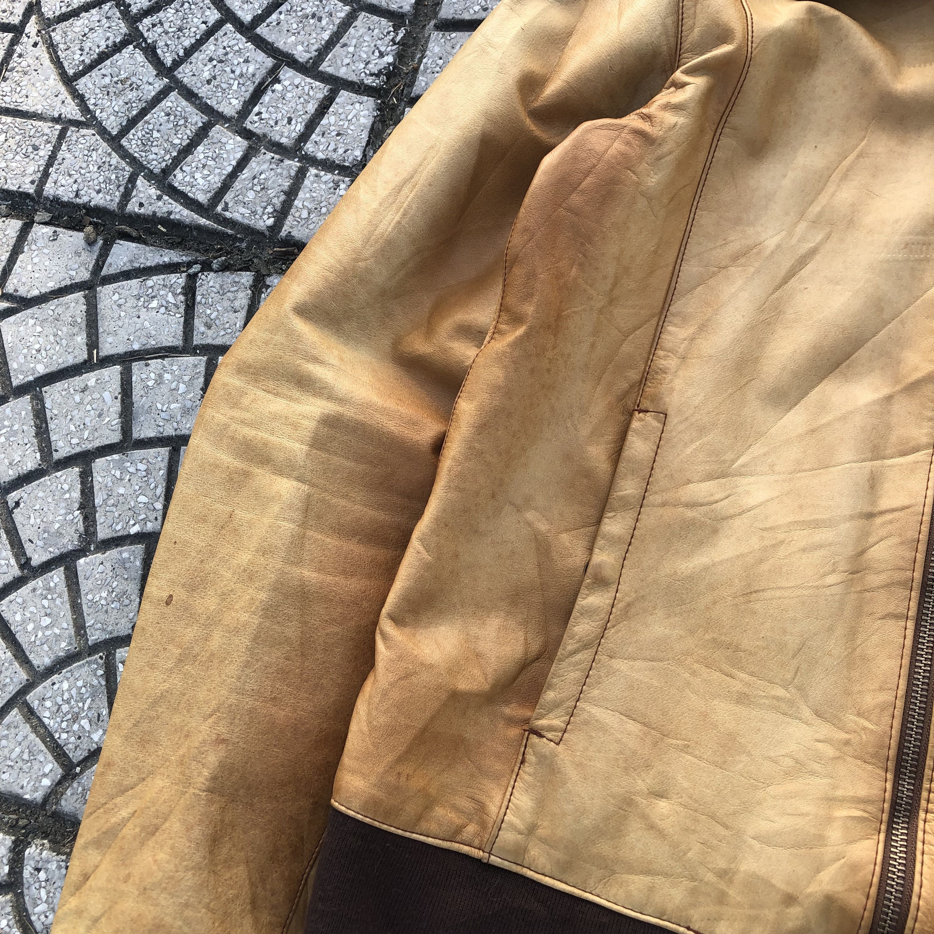 Japanese Brand Shama Japan Distressed Leather Bomber Jacket Collared Zip Up Size US S / EU 44-46 / 1 - 10 Thumbnail