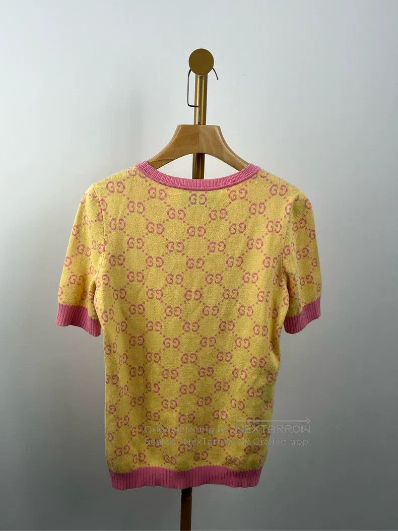 Gucci gucci Yellow full-print logo short-sleeved knitwear Size S / US 4 / IT 40 - 2 Thumbnail