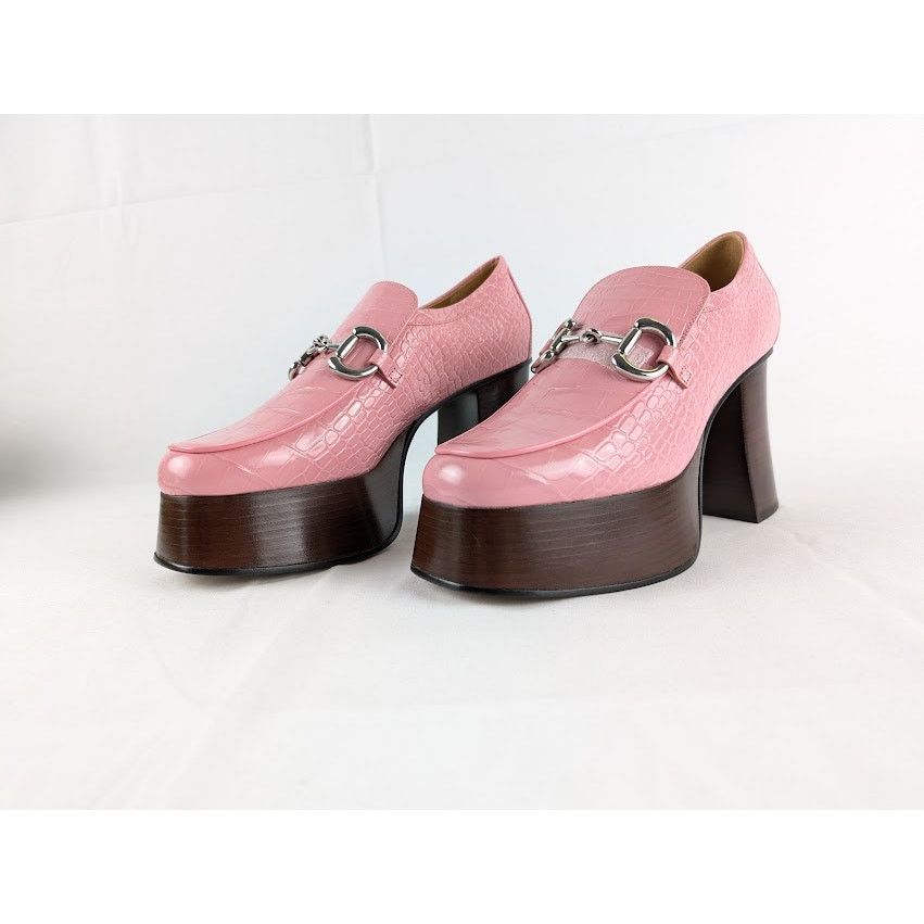 Gucci o1rshd1 Croc-Effect Leather Platform Pumps in Pink Size US 8.5 / IT 38.5 - 7 Thumbnail