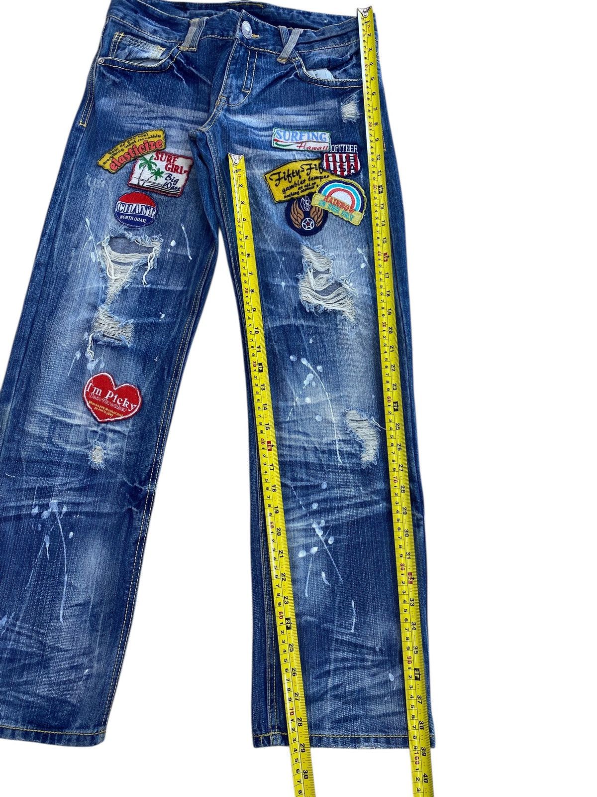 Japanese Brand Surf Girl Patch Work Distressed Style Skinny Leg Jeans Size 31" - 9 Thumbnail