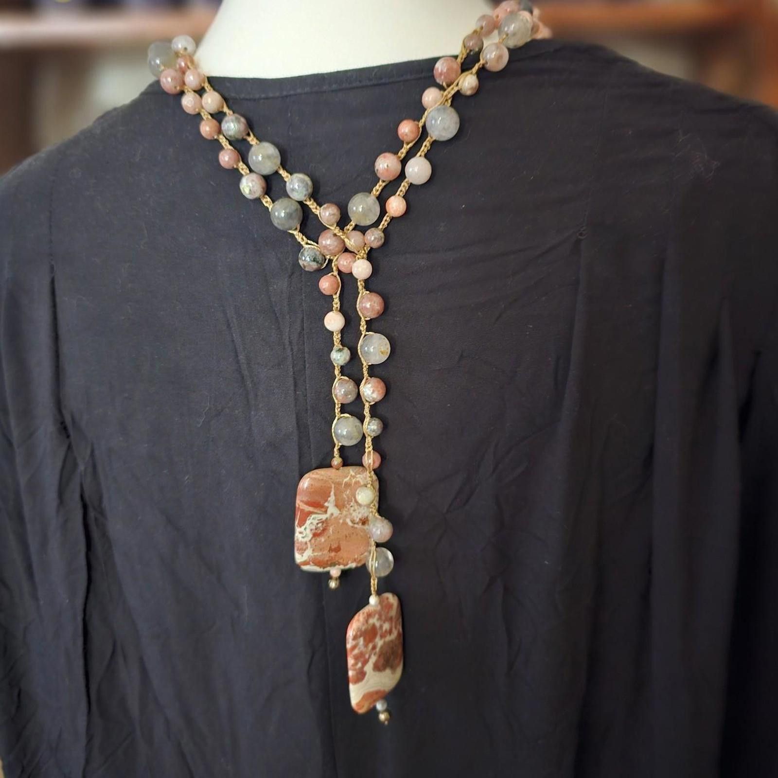 Designer Handmade Lariat Style Red Giraffe Jasper Necklace Size ONE SIZE - 5 Thumbnail