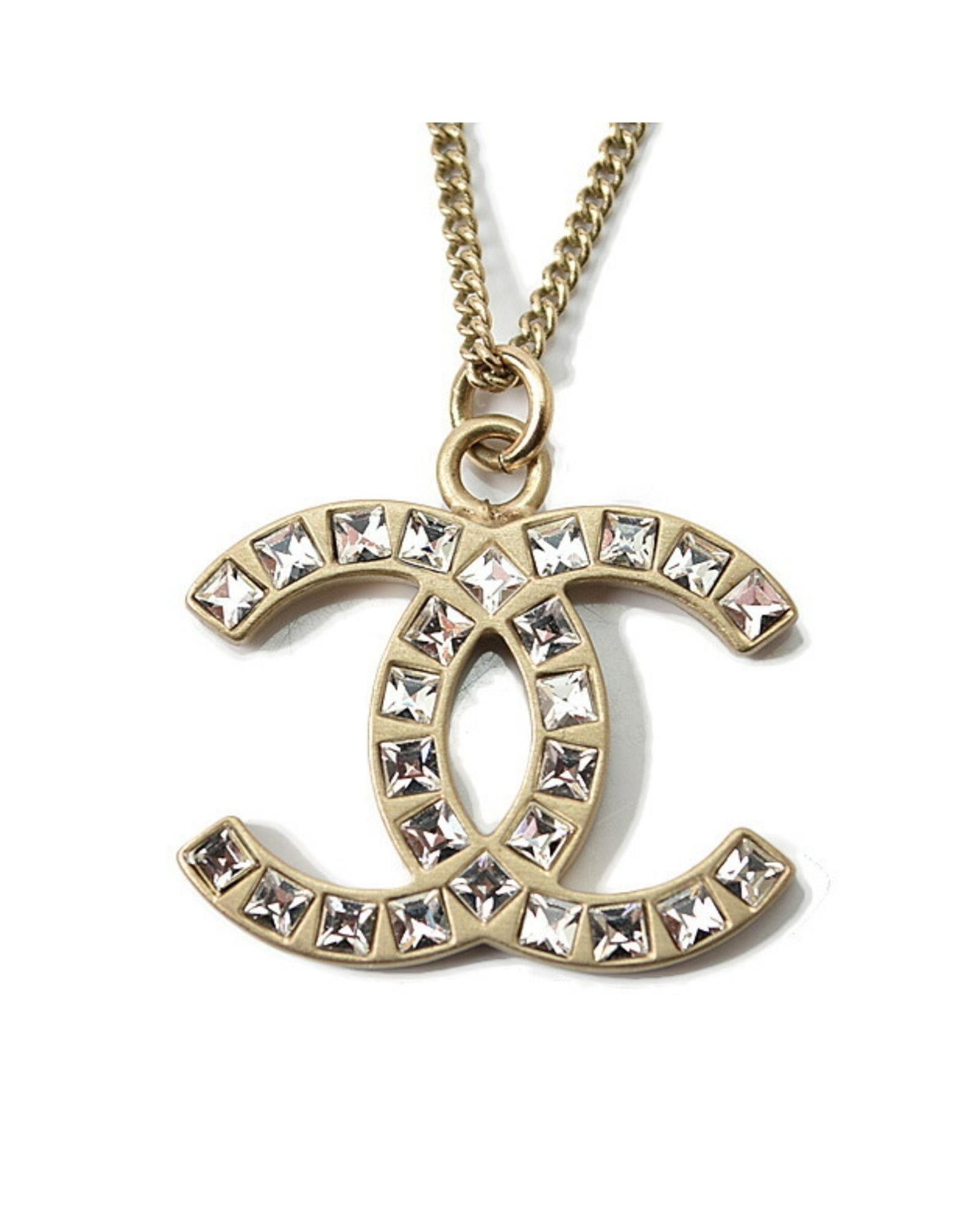 image of Chanel Interlaced Double-C Logo Metal Necklace in Gold, Women's