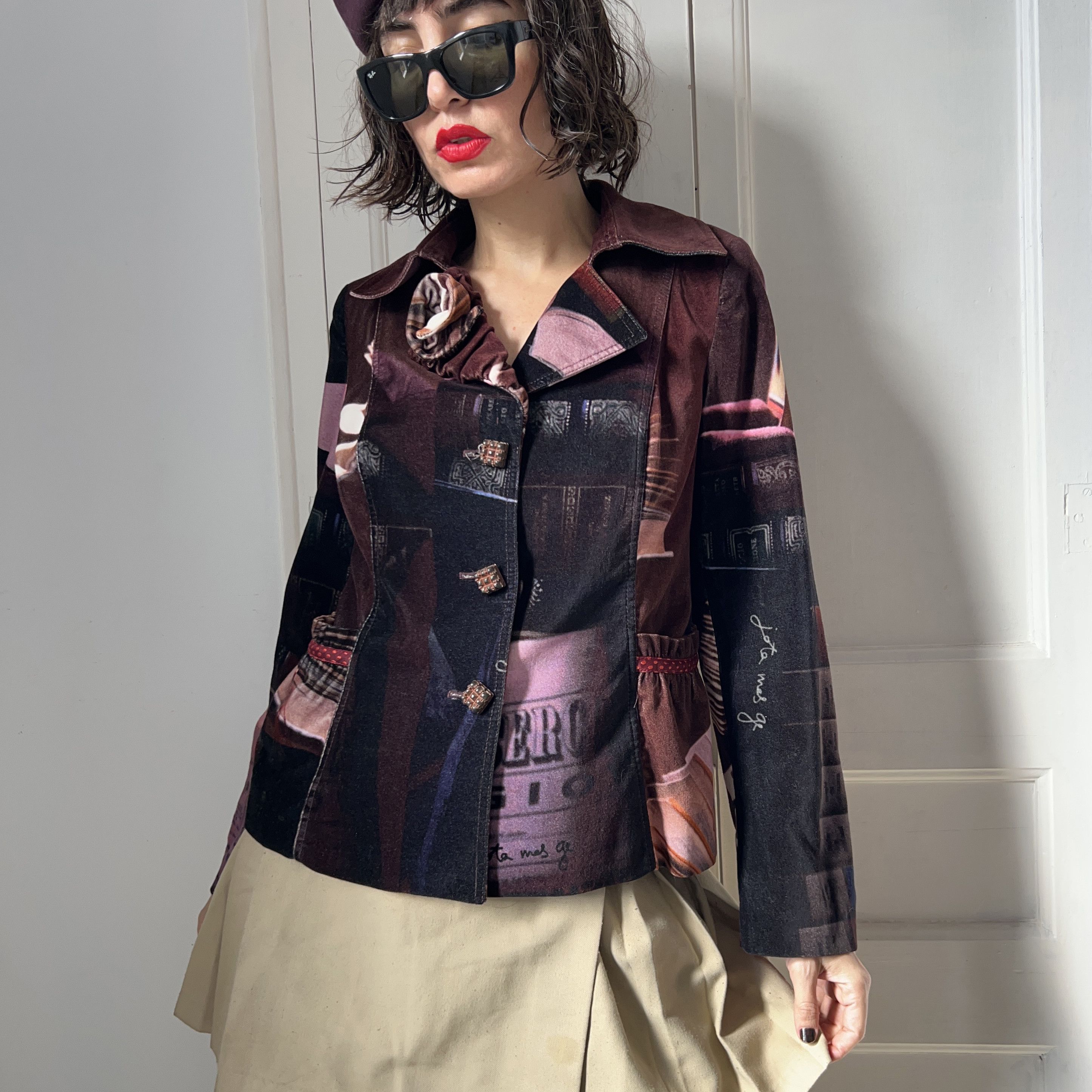 Vintage Vintage Y2K Cotton Velvet Book Print Blazer Size M / US 6-8 / IT 42-44 - 3 Thumbnail