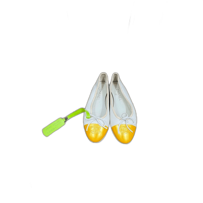Chanel White Yellow Ballet Flats Size 36.5
