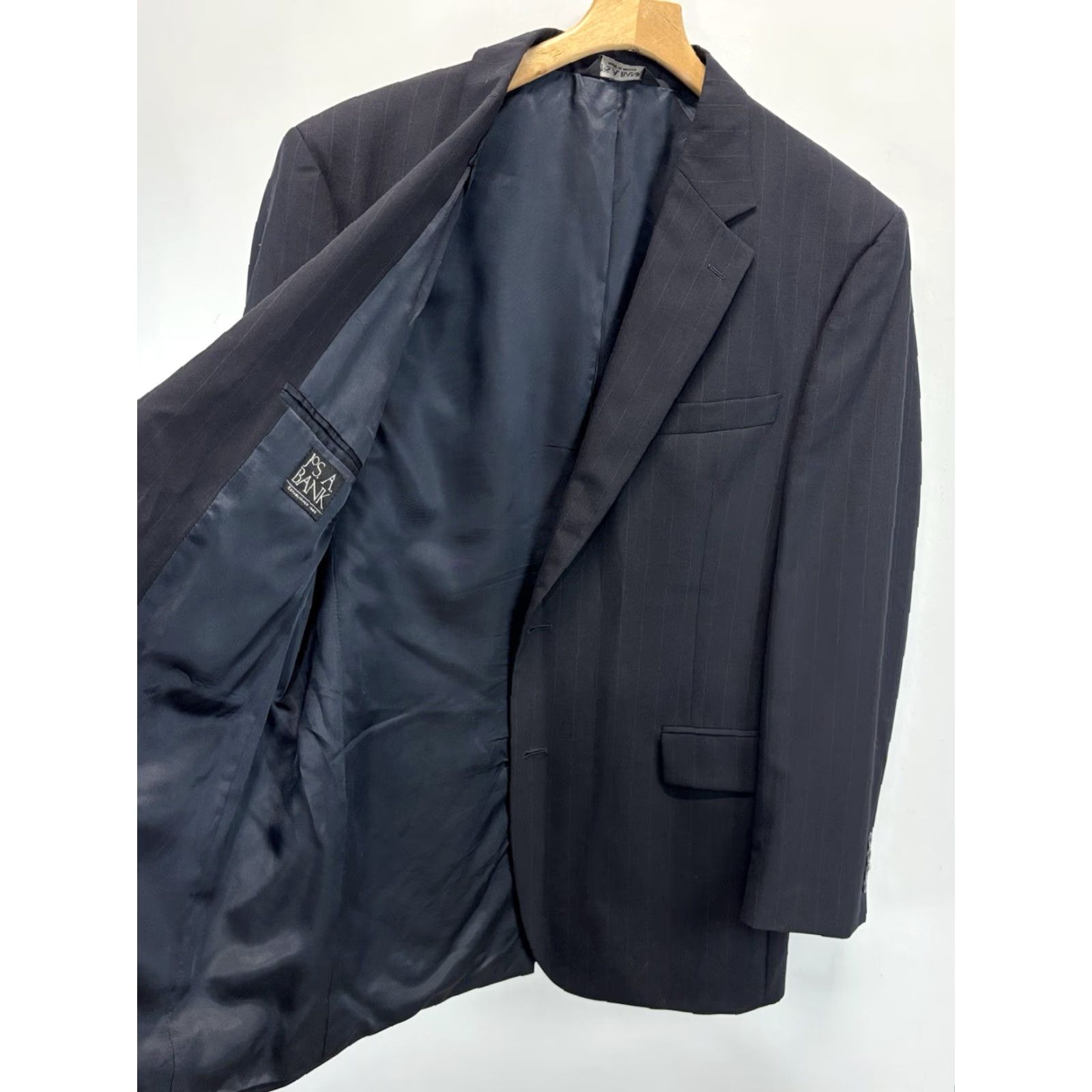 Jos. A. Bank VINTAGE Jos A Bank 2 Pc Navy Pinstripe Suit Men’s Jacket 44L Pants 35x31 Wool Cuffed Size 44R - 6 Thumbnail