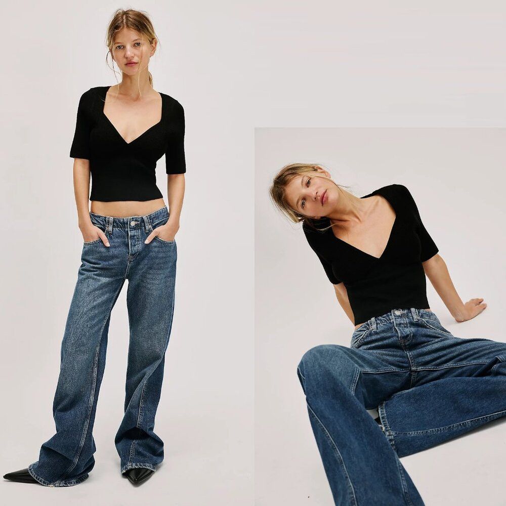 Free People New Free People Teagan Swit Short Sleeve Black Knit Top Siz Size XS / US 0-2 / IT 36-38 - 2 Thumbnail