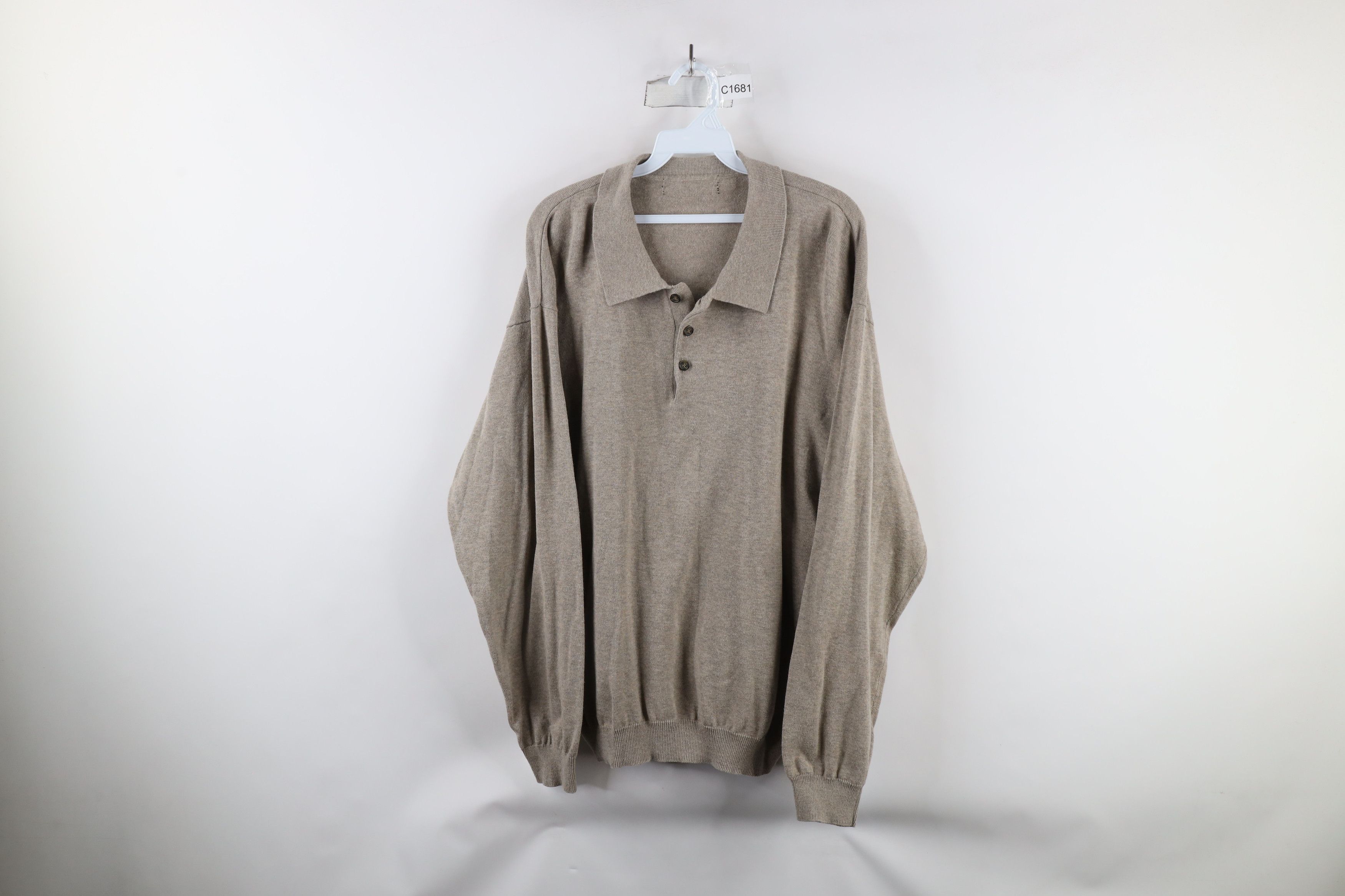 Vintage Vintage 90s Streetwear Cotton Knit Collared Sweater Beige Size US XL / EU 56 / 4 - 1 Thumbnail
